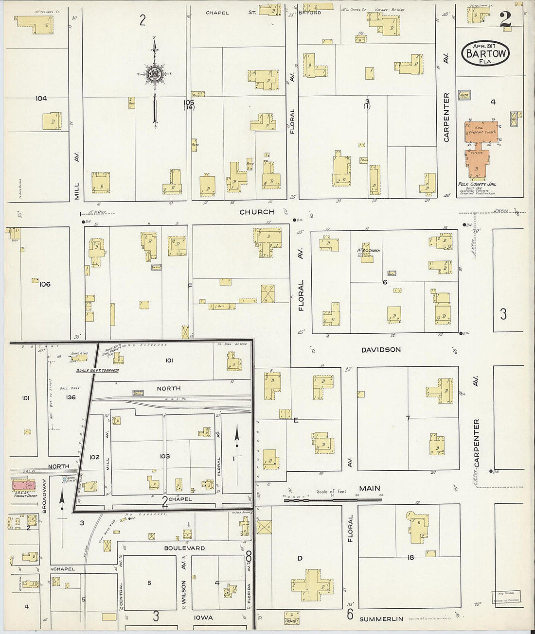 This old map of Bartow, Polk County, Florida was created by Sanborn Map Company in 1917