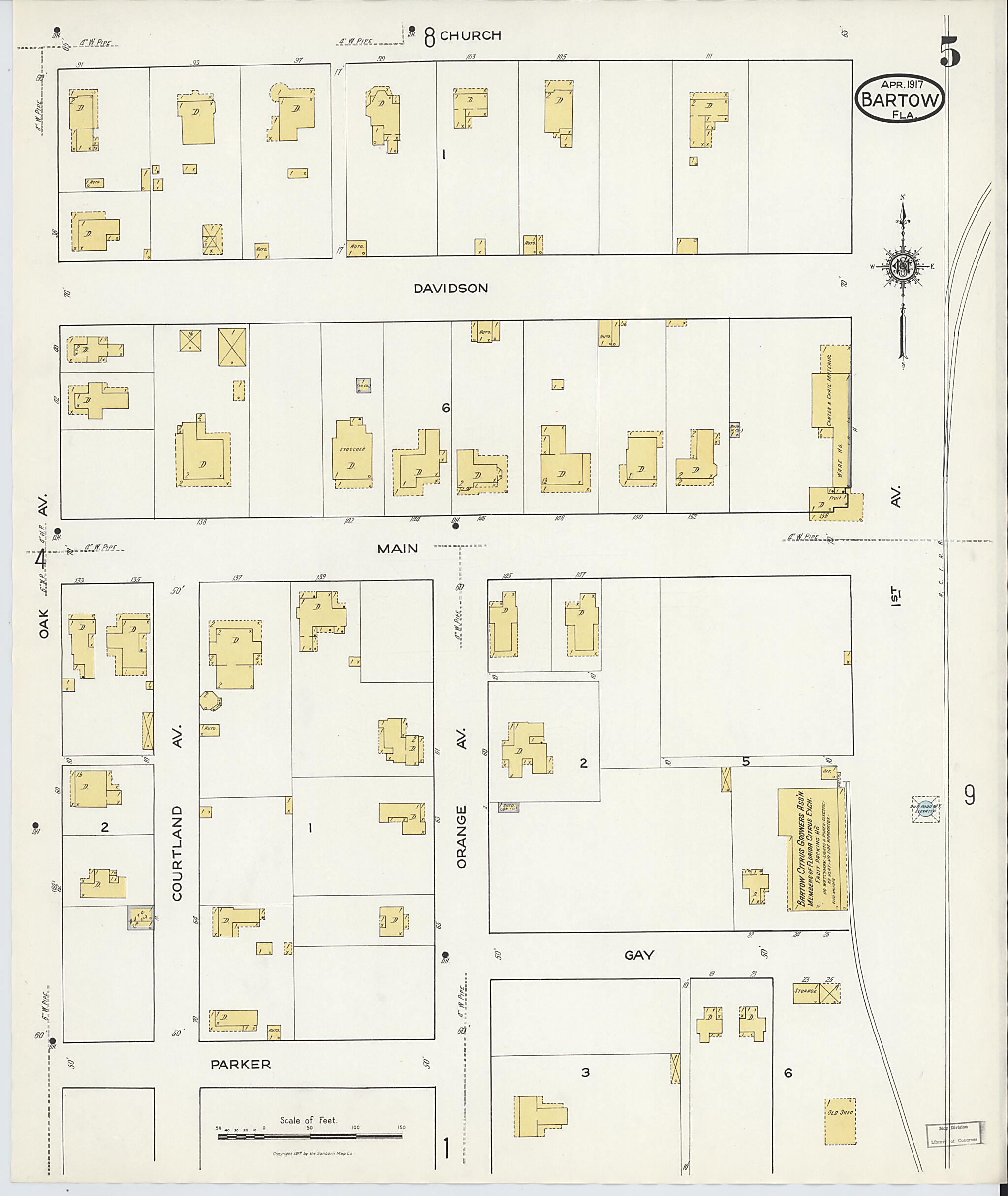 This old map of Bartow, Polk County, Florida was created by Sanborn Map Company in 1917