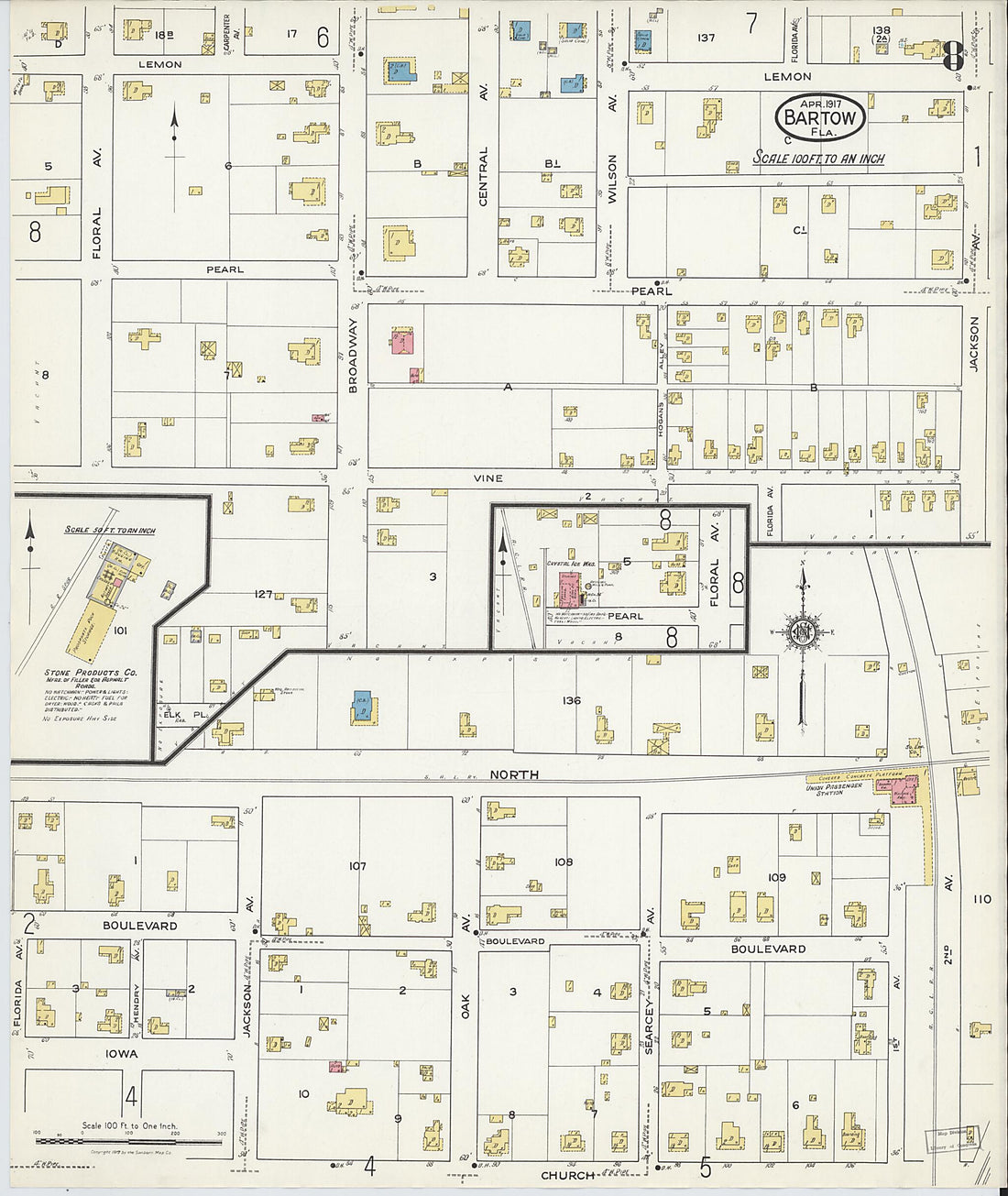 This old map of Bartow, Polk County, Florida was created by Sanborn Map Company in 1917