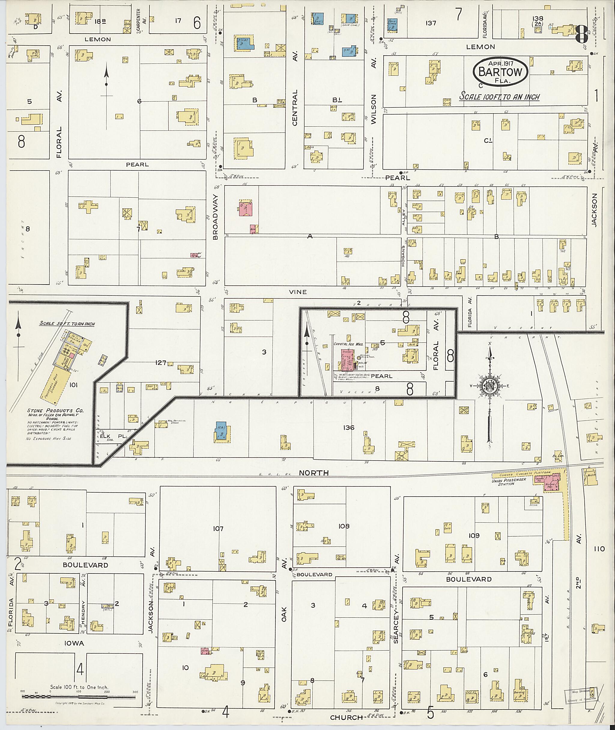 This old map of Bartow, Polk County, Florida was created by Sanborn Map Company in 1917