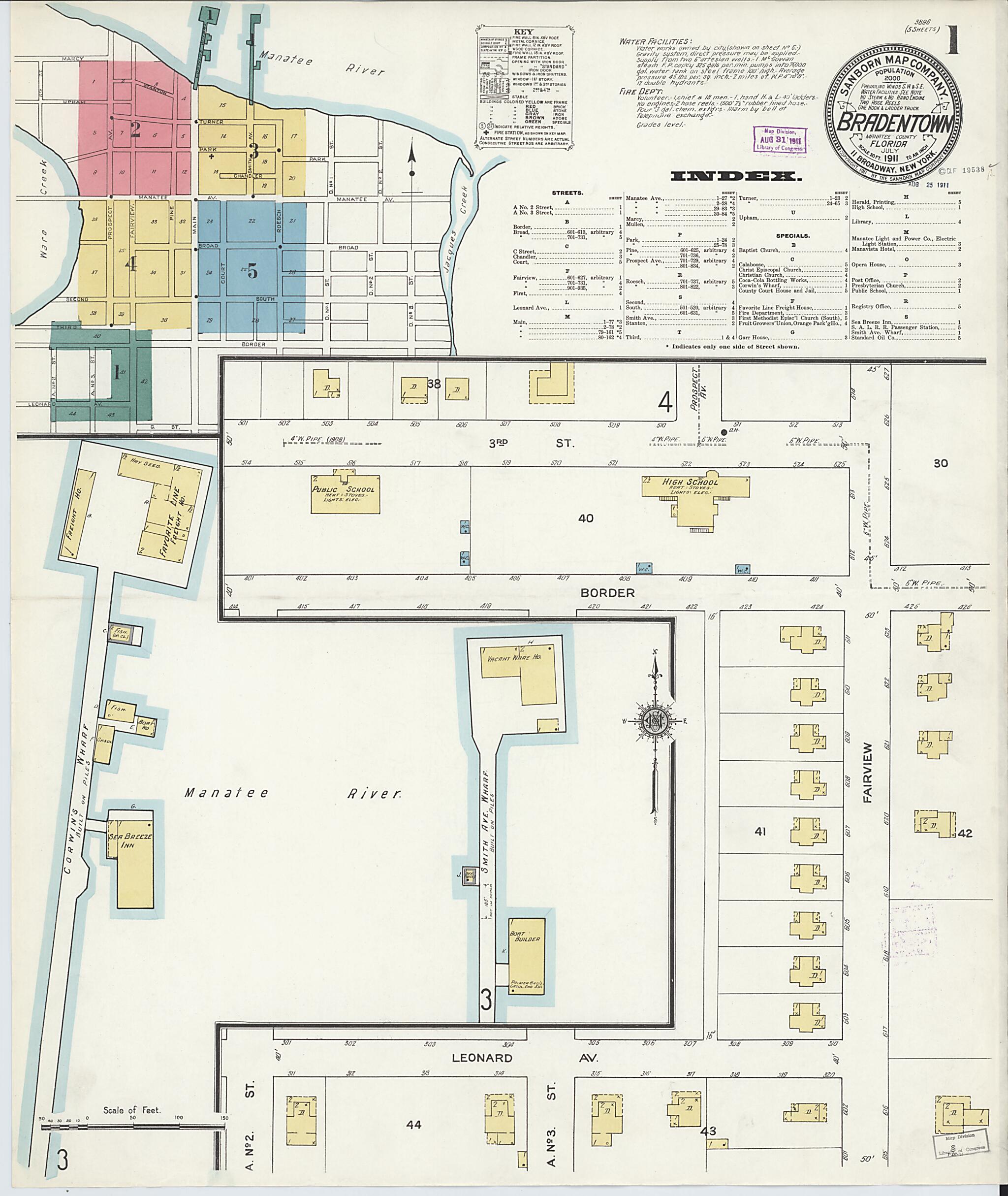 This old map of Bradentown, Manatee County, Florida was created by Sanborn Map Company in 1911