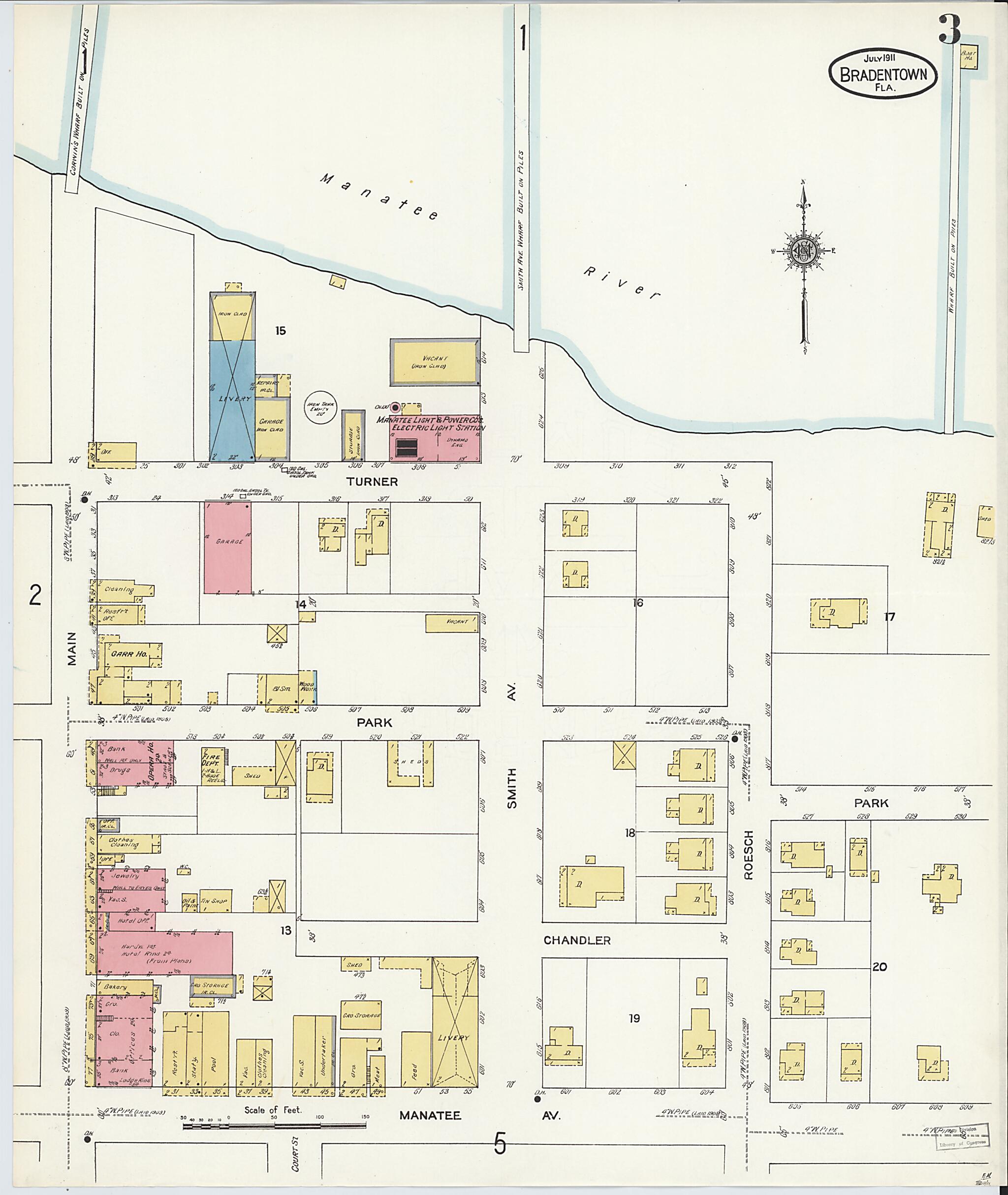 This old map of Bradentown, Manatee County, Florida was created by Sanborn Map Company in 1911