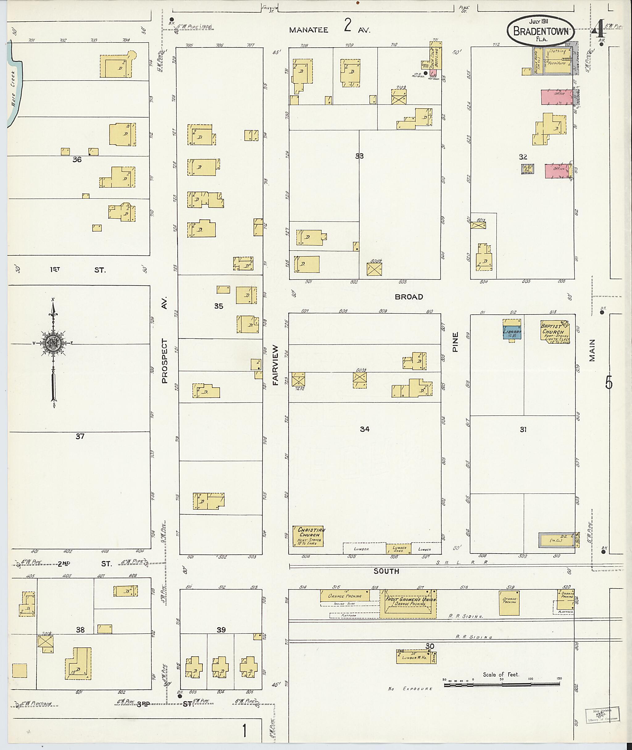 This old map of Bradentown, Manatee County, Florida was created by Sanborn Map Company in 1911