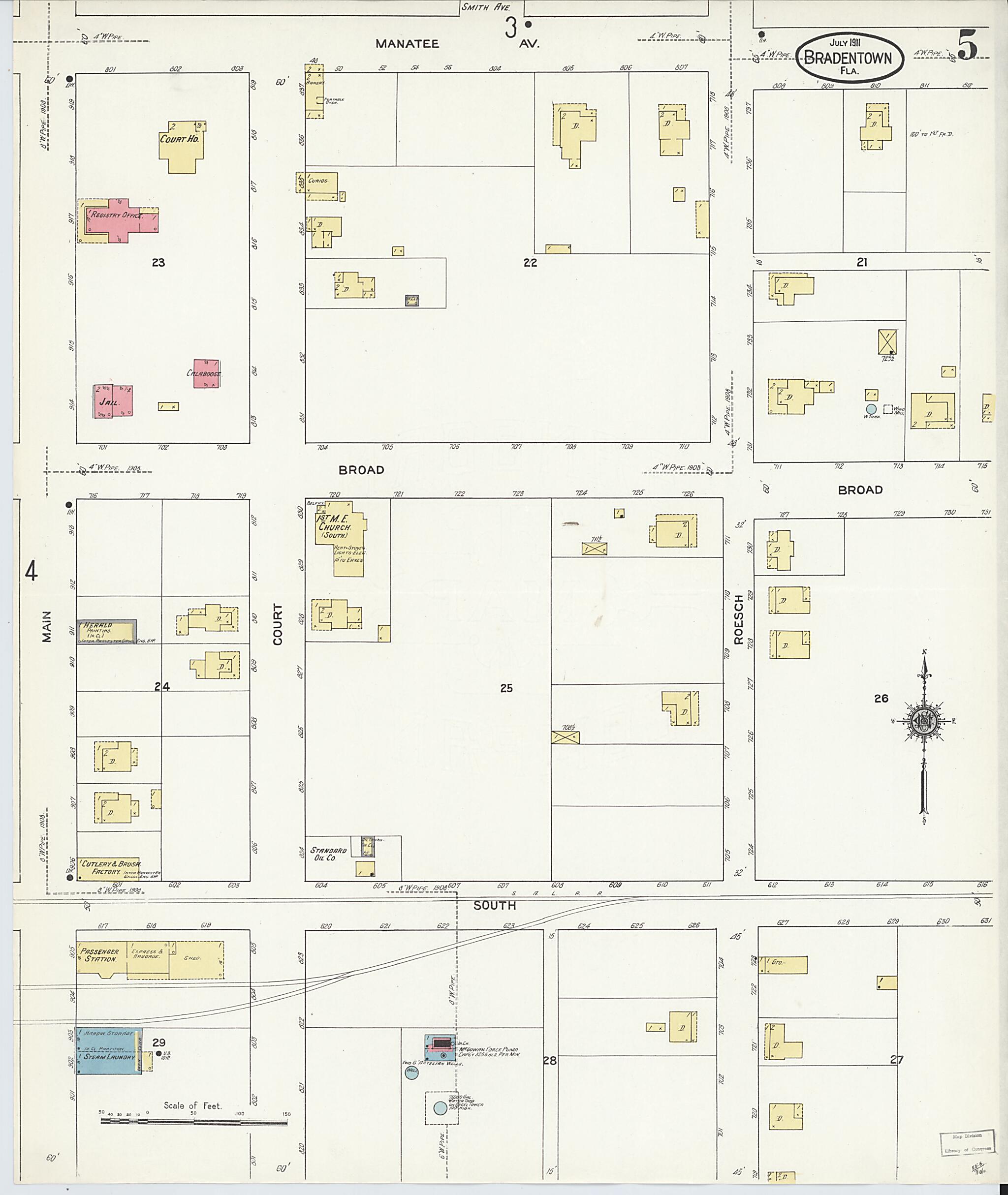 This old map of Bradentown, Manatee County, Florida was created by Sanborn Map Company in 1911