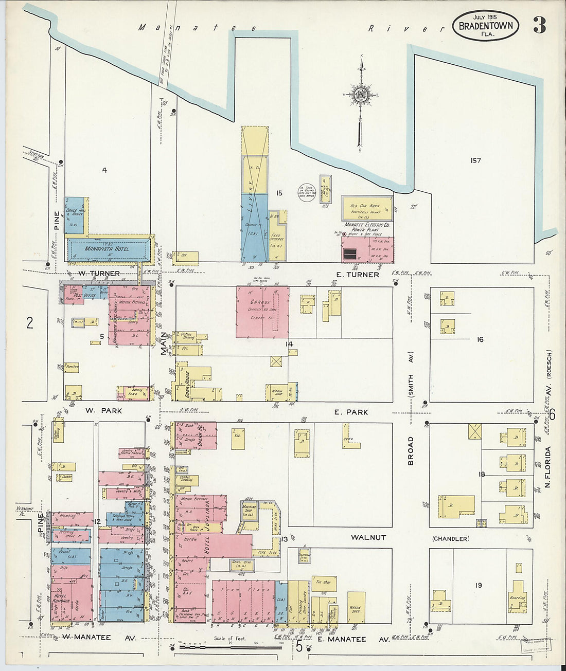 This old map of Bradentown, Manatee County, Florida was created by Sanborn Map Company in 1915