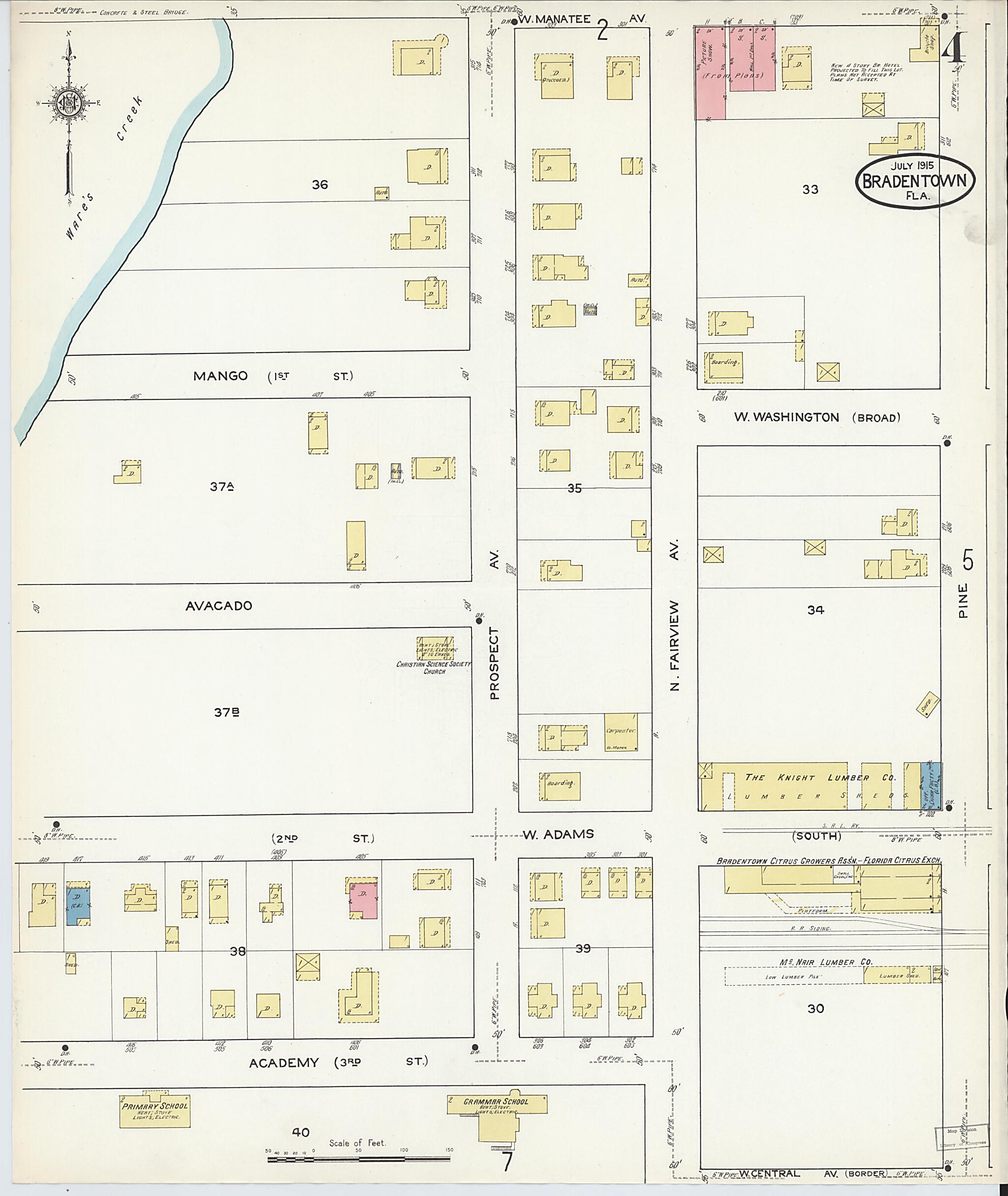 This old map of Bradentown, Manatee County, Florida was created by Sanborn Map Company in 1915