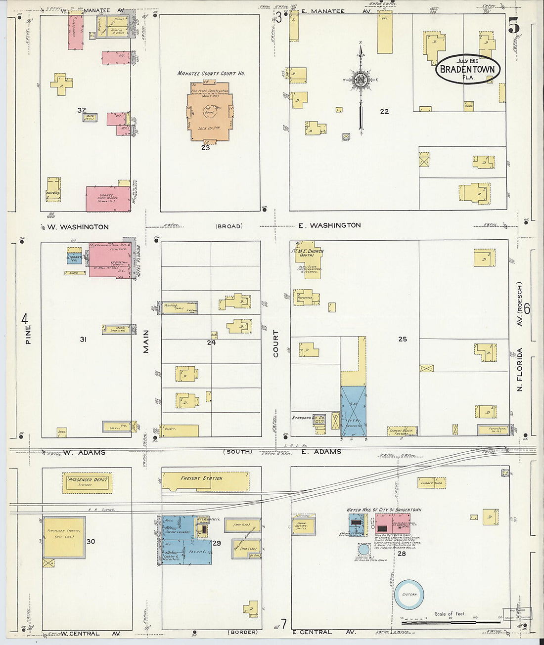 This old map of Bradentown, Manatee County, Florida was created by Sanborn Map Company in 1915