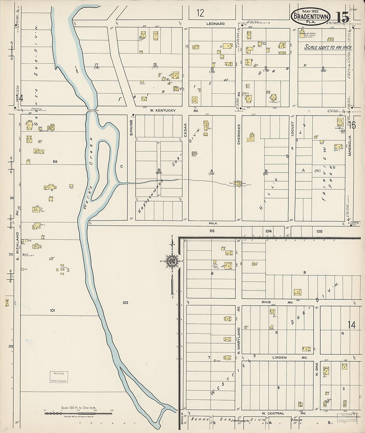 Bradentown, Manatee County, Florida 1922 (Sheet 15) by Relic Map Company