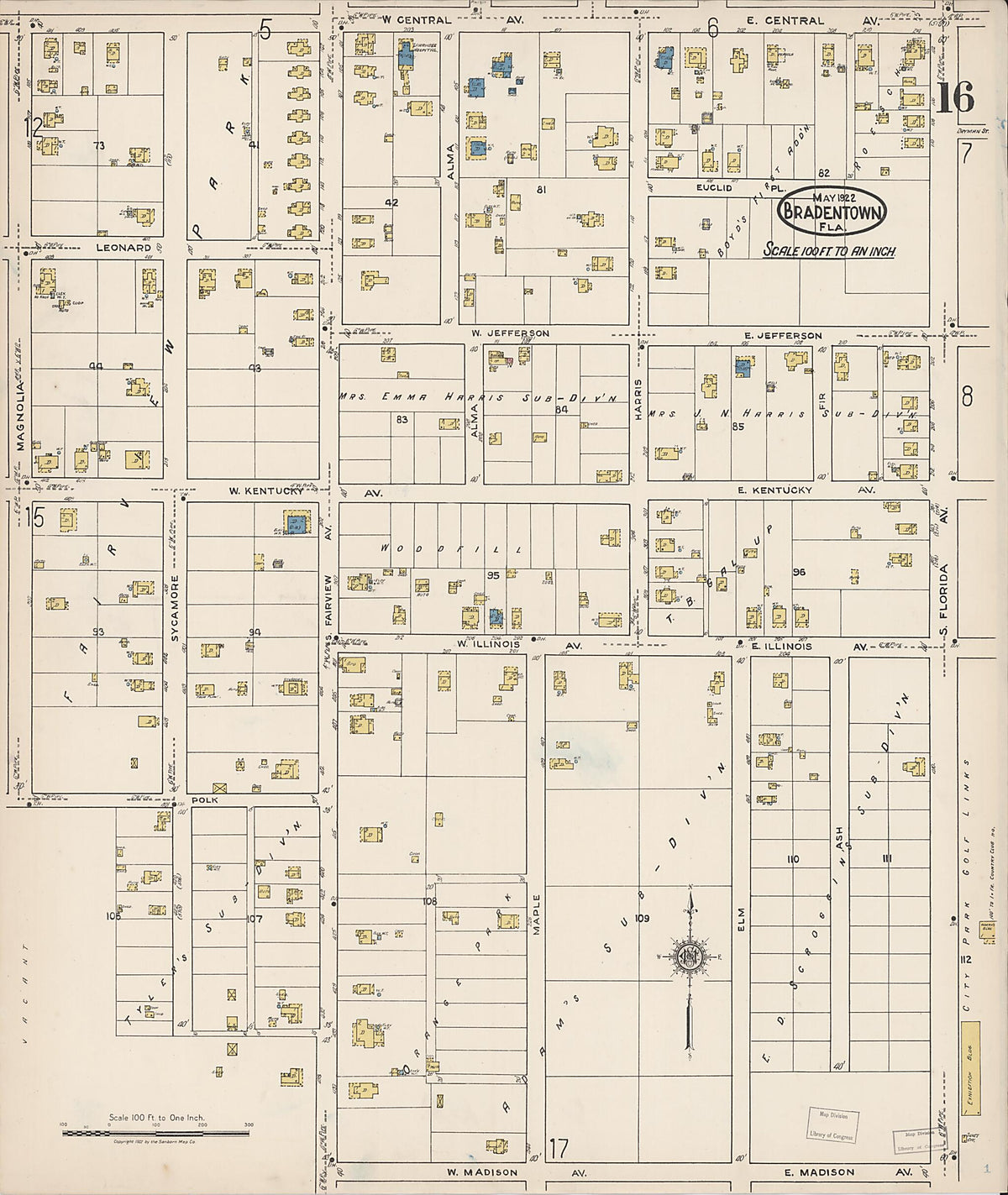 Bradentown, Manatee County, Florida 1922 (Sheet 16) by Relic Map Company