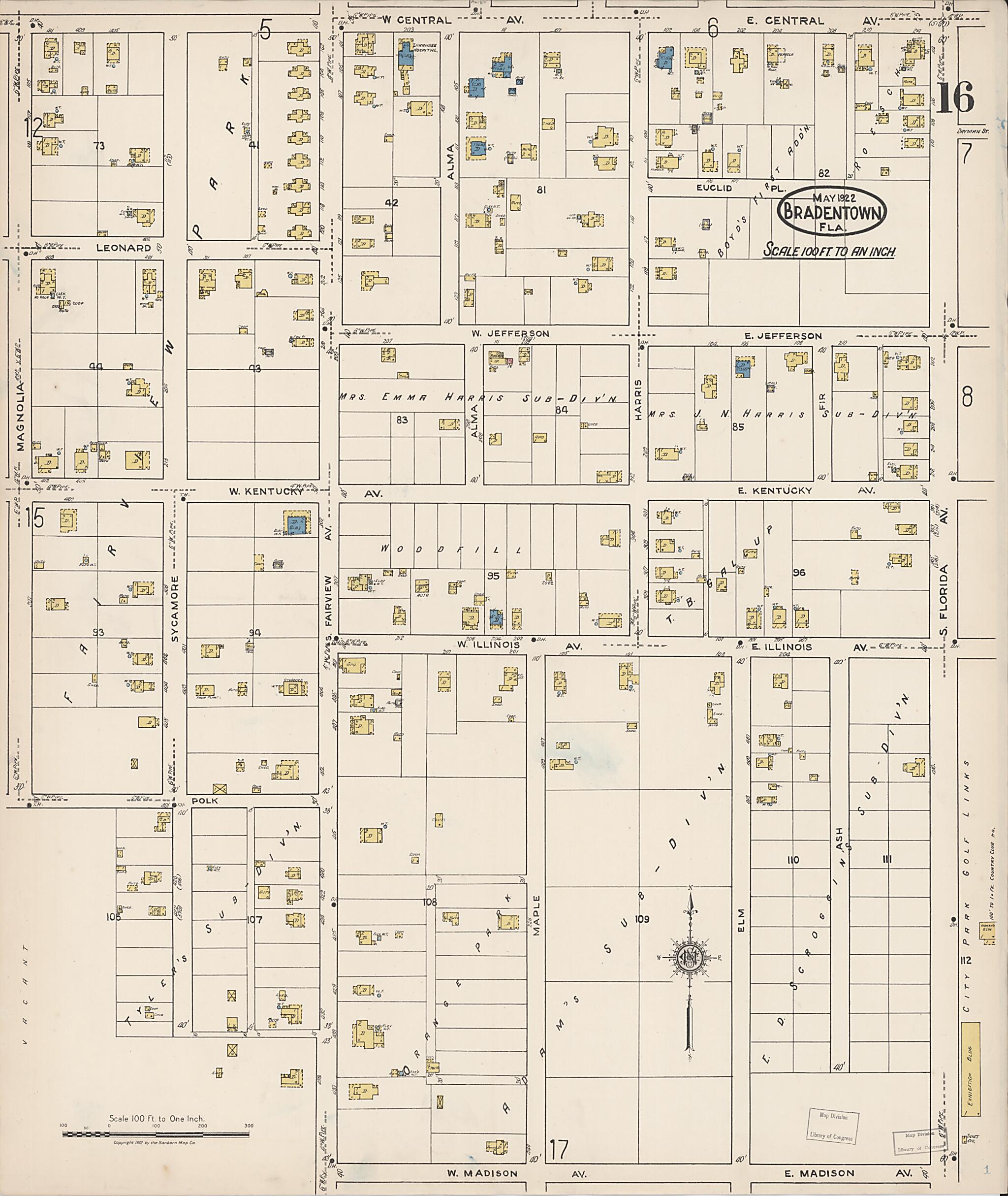 This old map of Manatee, Manatee County, Florida was created by Sanborn Map Company in 1922