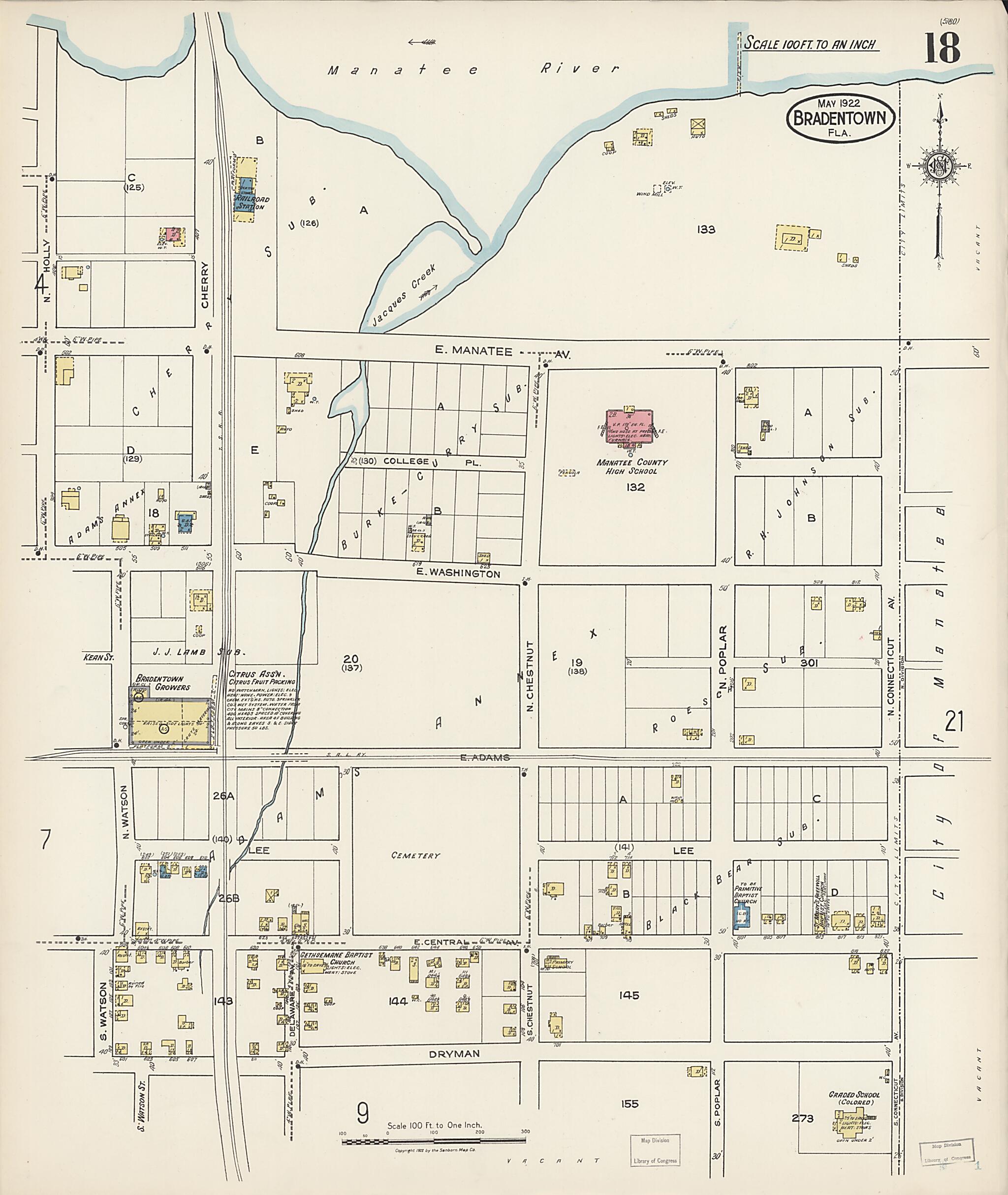 This old map of Manatee, Manatee County, Florida was created by Sanborn Map Company in 1922