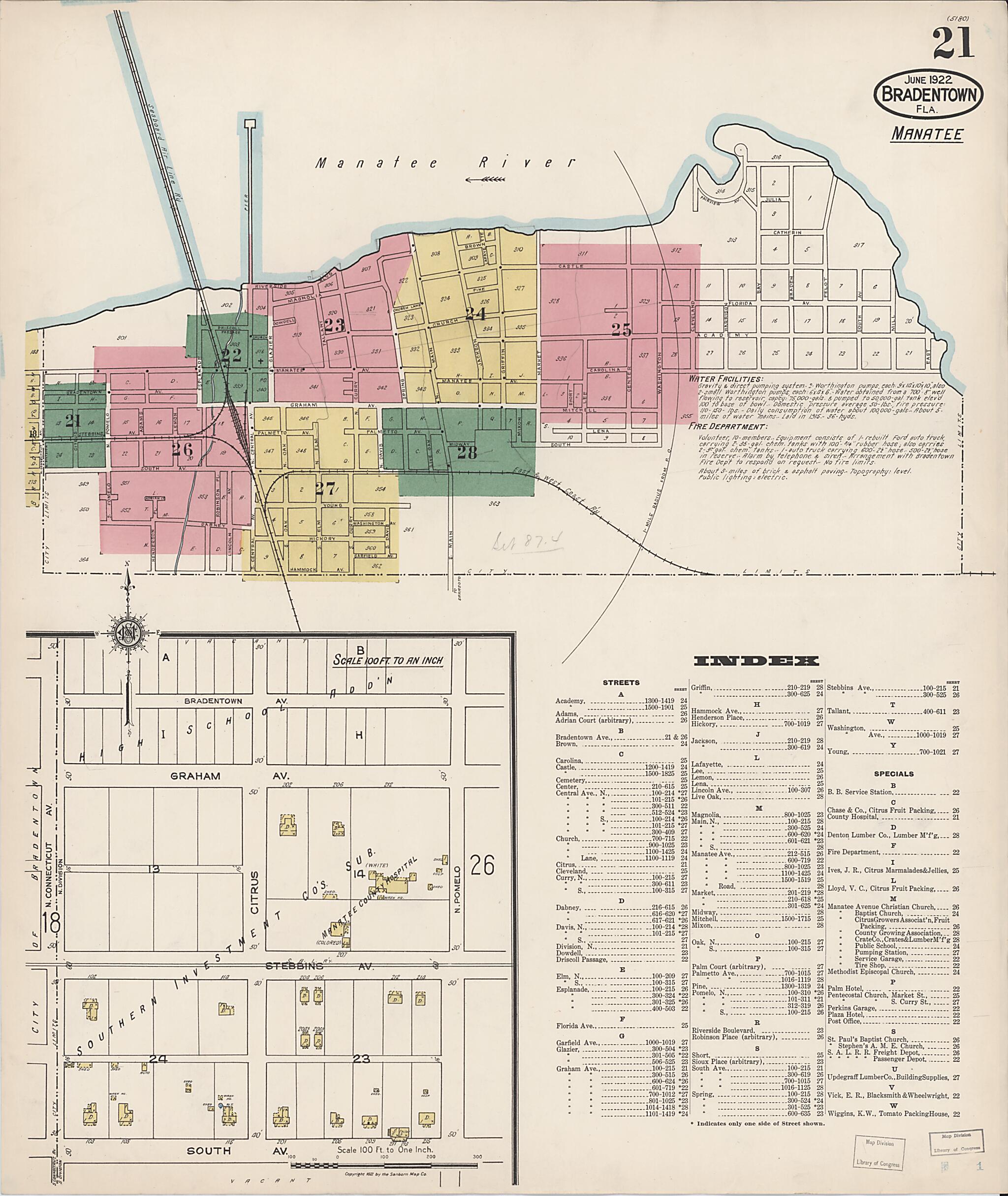 This old map of Manatee, Manatee County, Florida was created by Sanborn Map Company in 1922