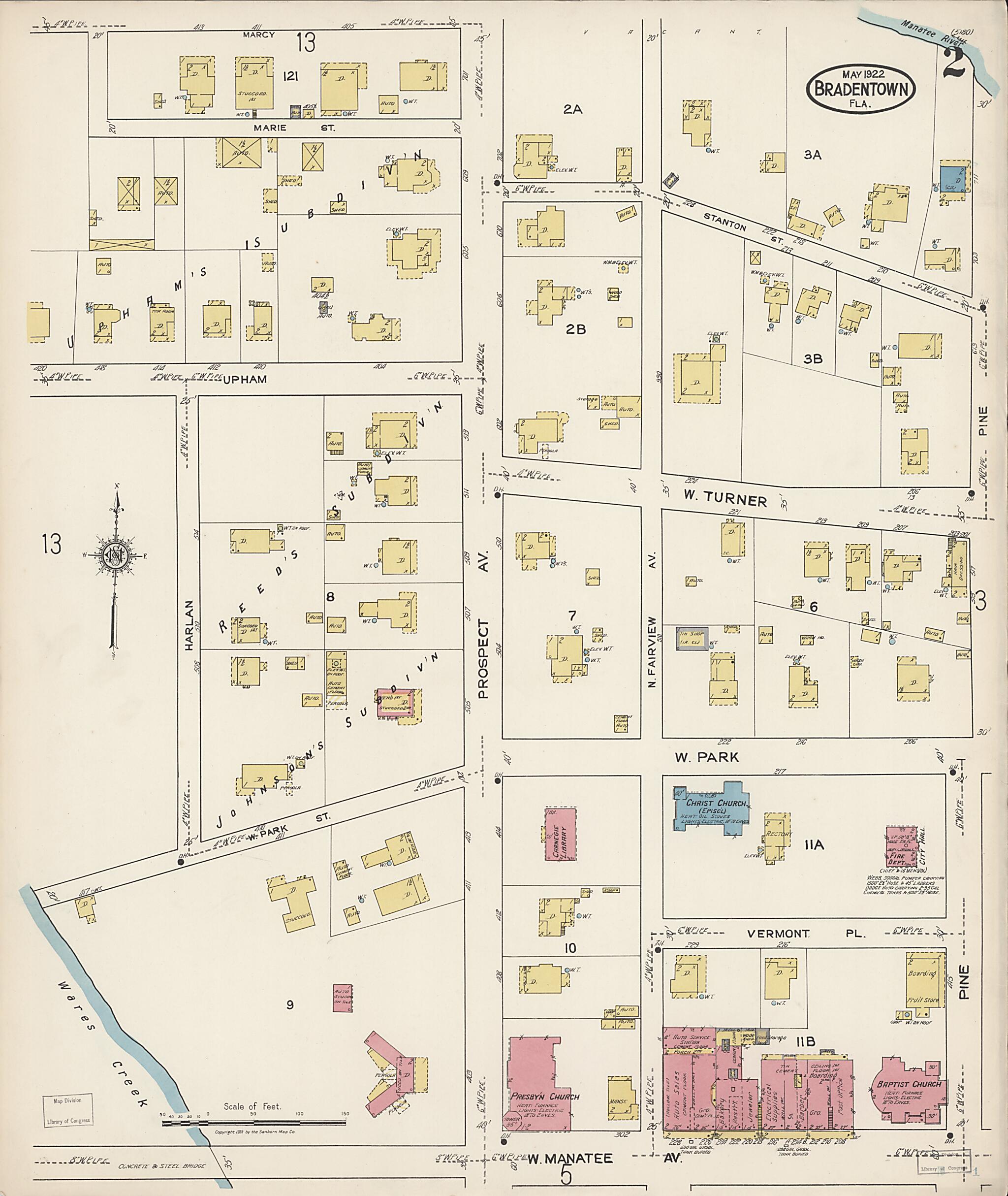 This old map of Manatee, Manatee County, Florida was created by Sanborn Map Company in 1922