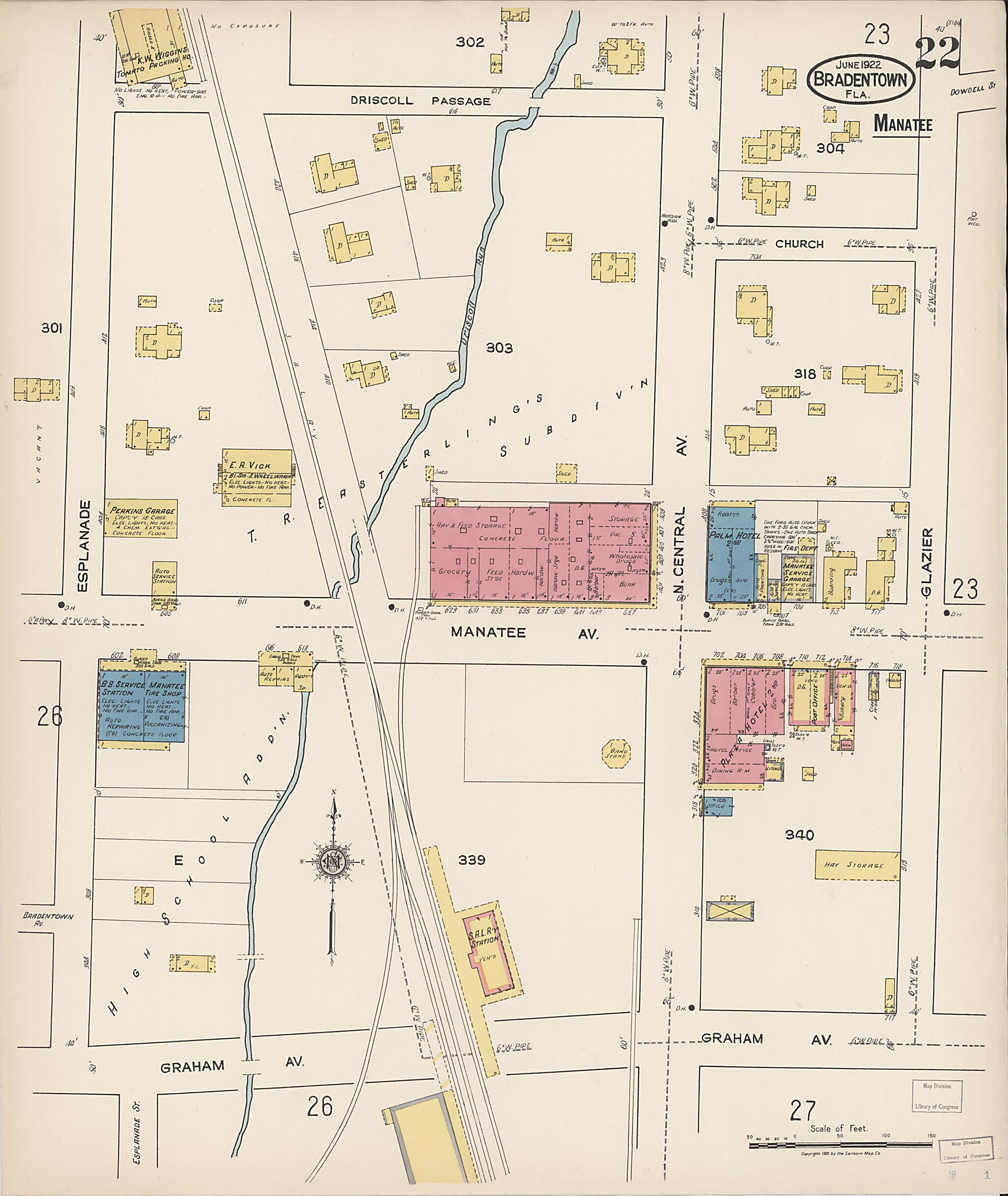 This old map of Manatee, Manatee County, Florida was created by Sanborn Map Company in 1922
