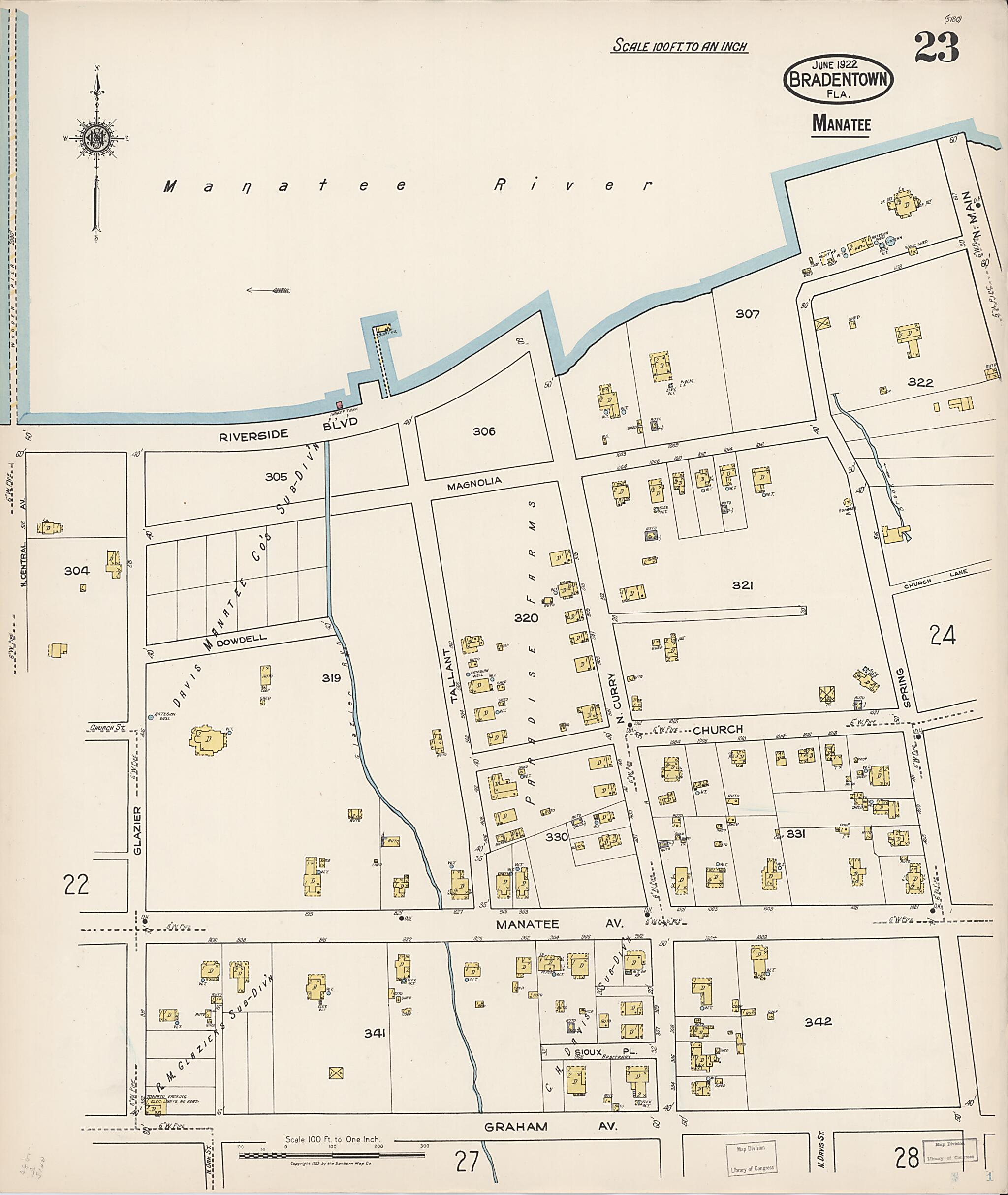 This old map of Manatee, Manatee County, Florida was created by Sanborn Map Company in 1922