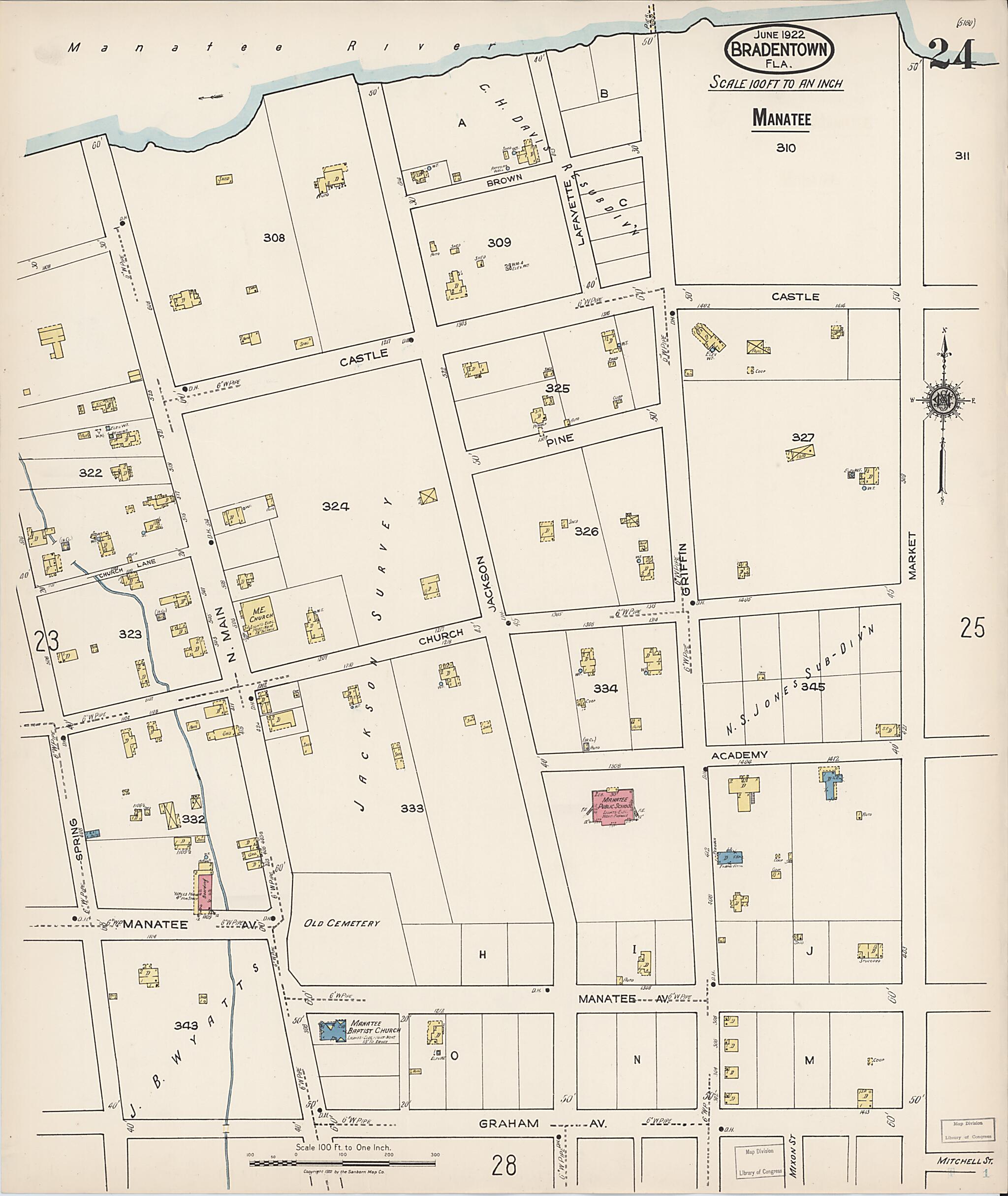 This old map of Manatee, Manatee County, Florida was created by Sanborn Map Company in 1922
