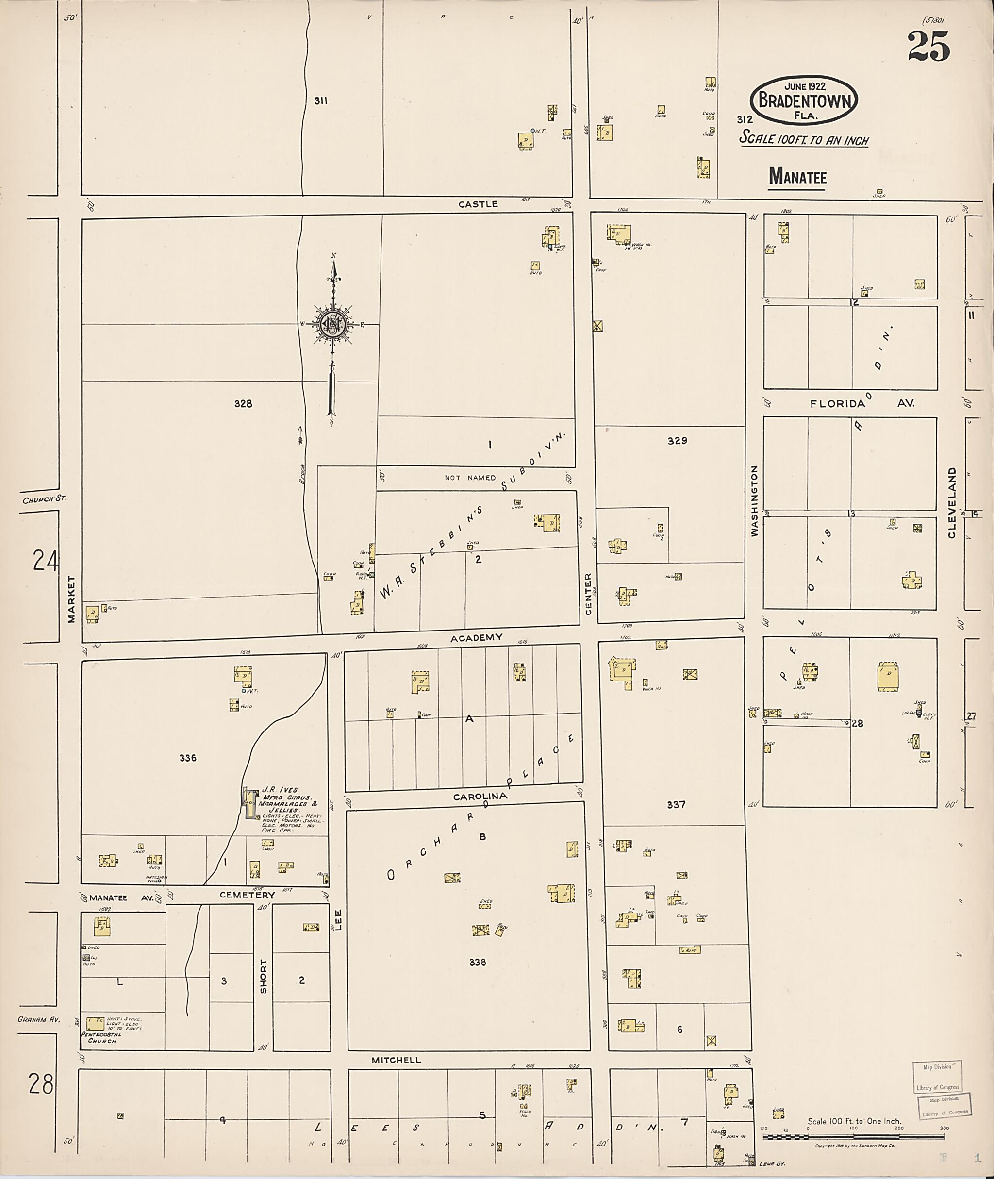 This old map of Manatee, Manatee County, Florida was created by Sanborn Map Company in 1922
