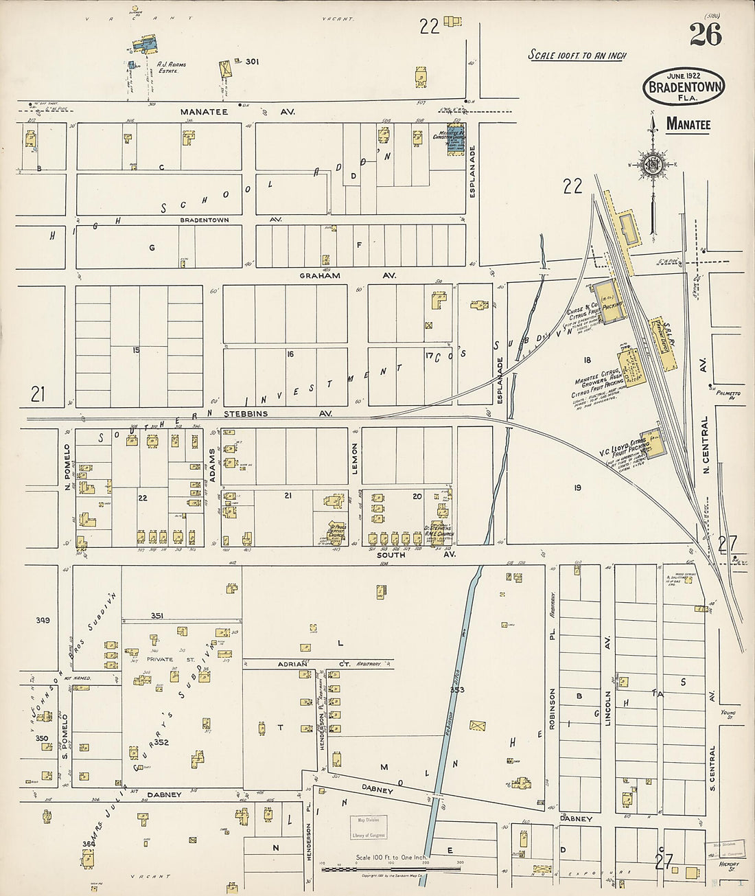 This old map of Manatee, Manatee County, Florida was created by Sanborn Map Company in 1922