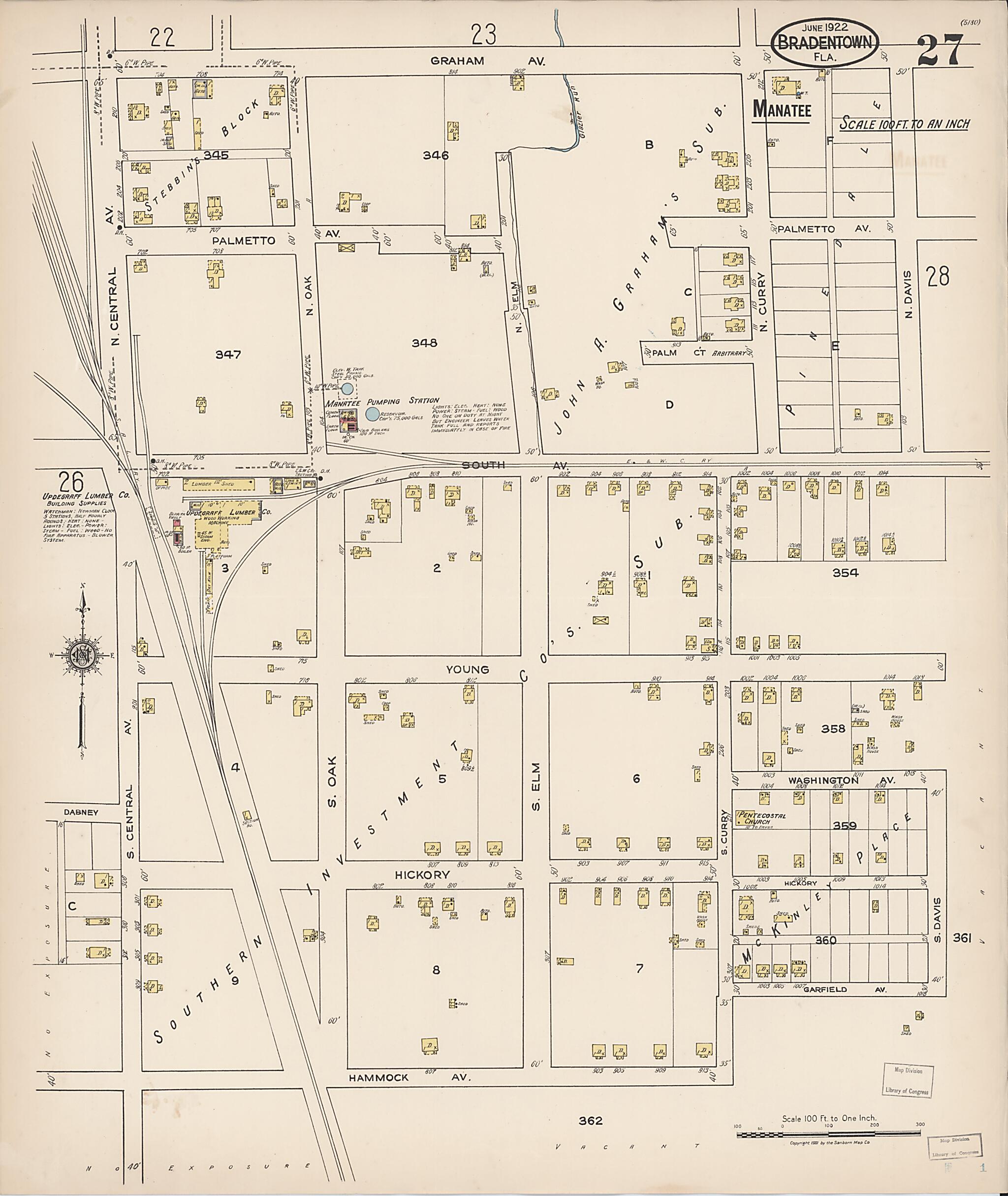 This old map of Manatee, Manatee County, Florida was created by Sanborn Map Company in 1922