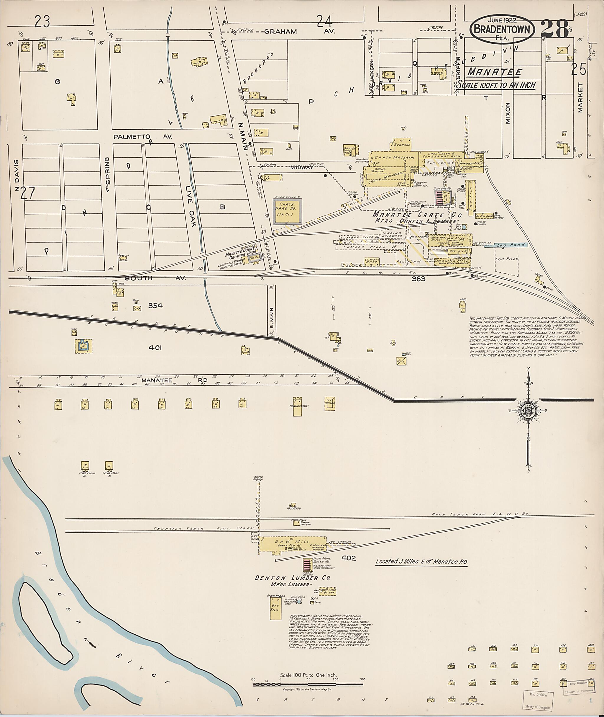 This old map of Manatee, Manatee County, Florida was created by Sanborn Map Company in 1922