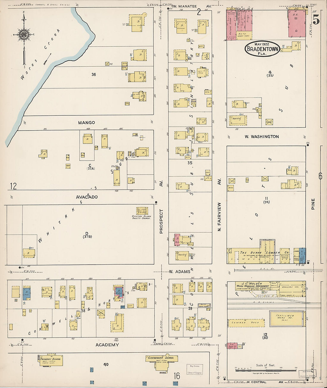 This old map of Manatee, Manatee County, Florida was created by Sanborn Map Company in 1922