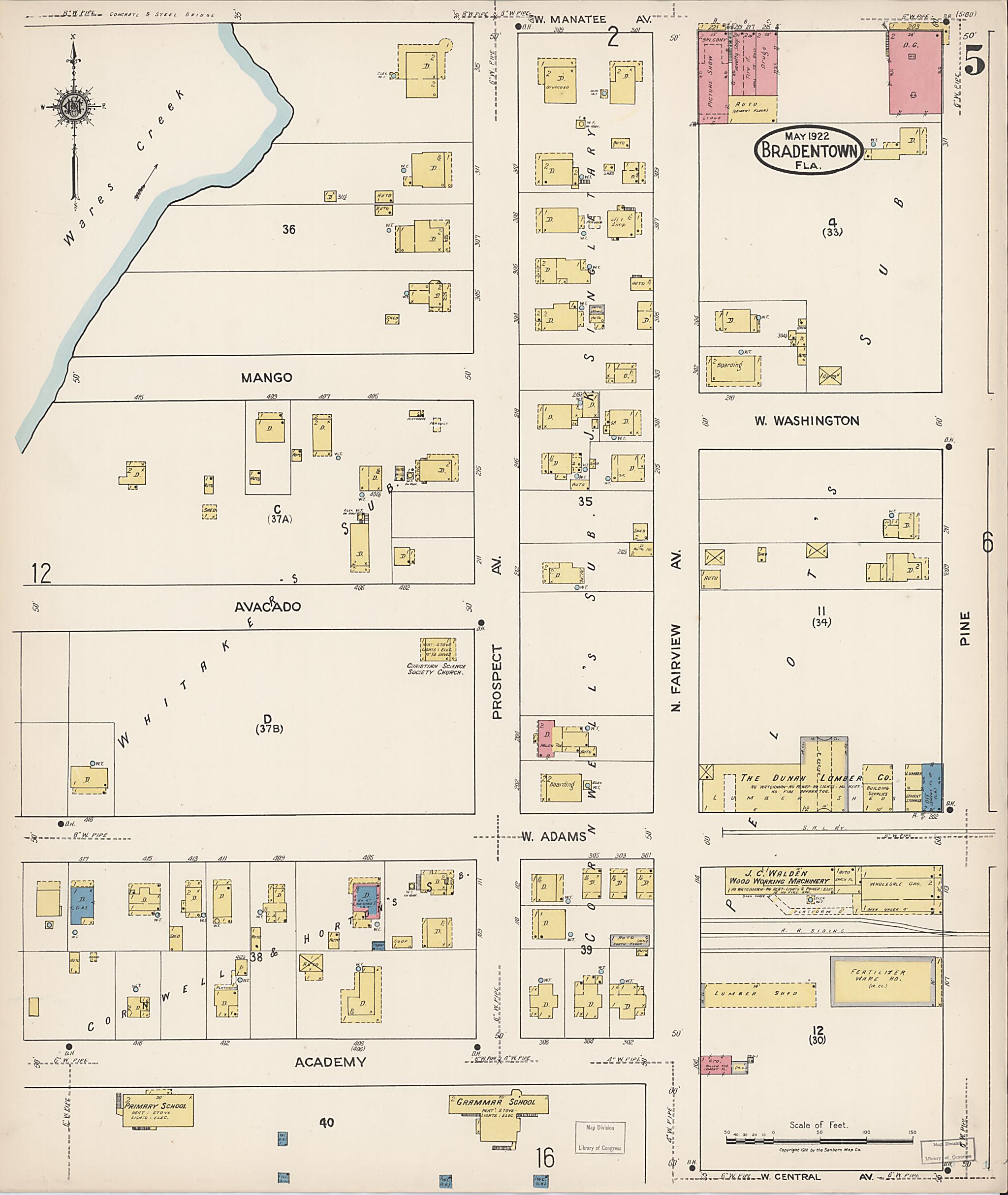 This old map of Manatee, Manatee County, Florida was created by Sanborn Map Company in 1922