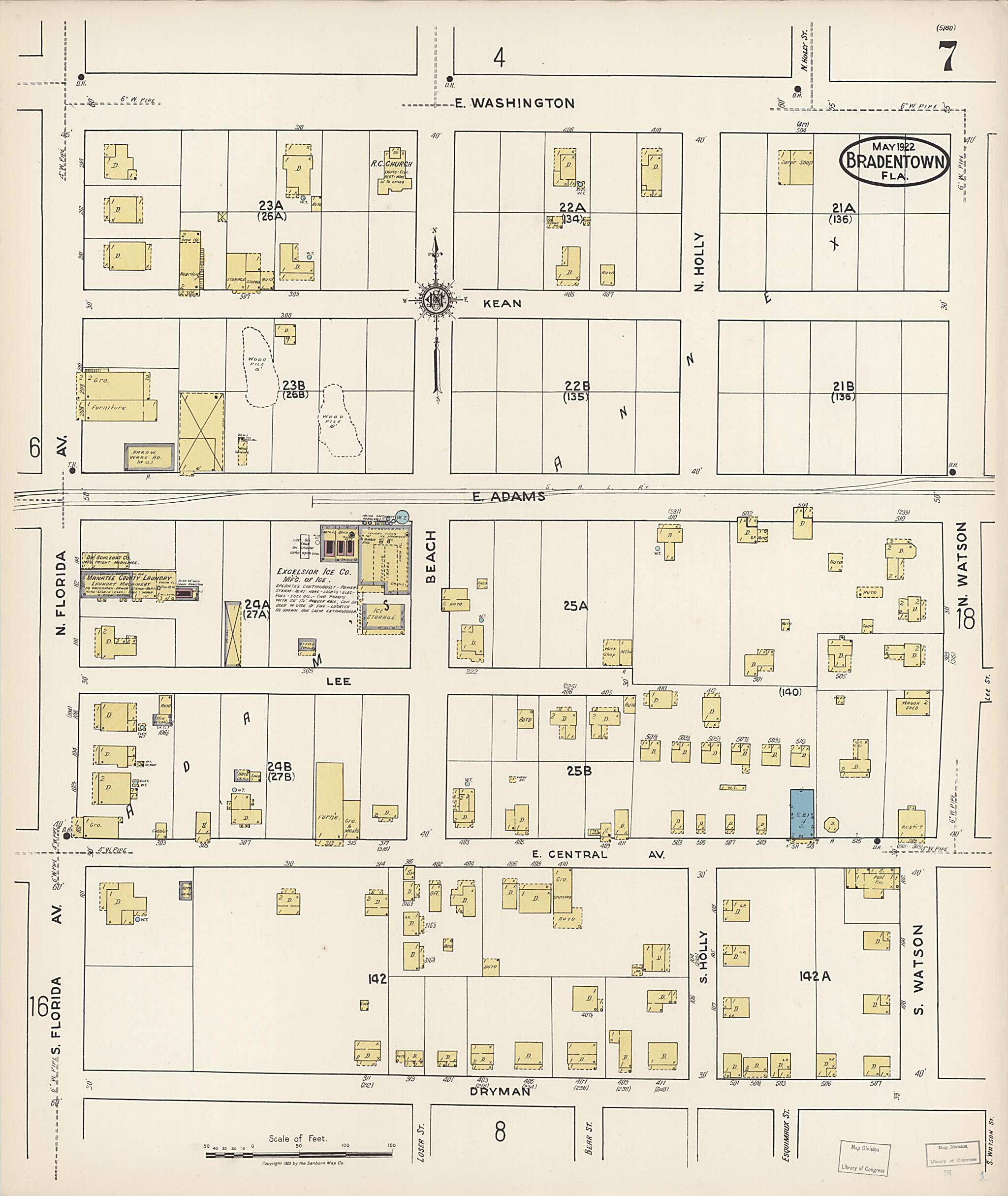 This old map of Manatee, Manatee County, Florida was created by Sanborn Map Company in 1922
