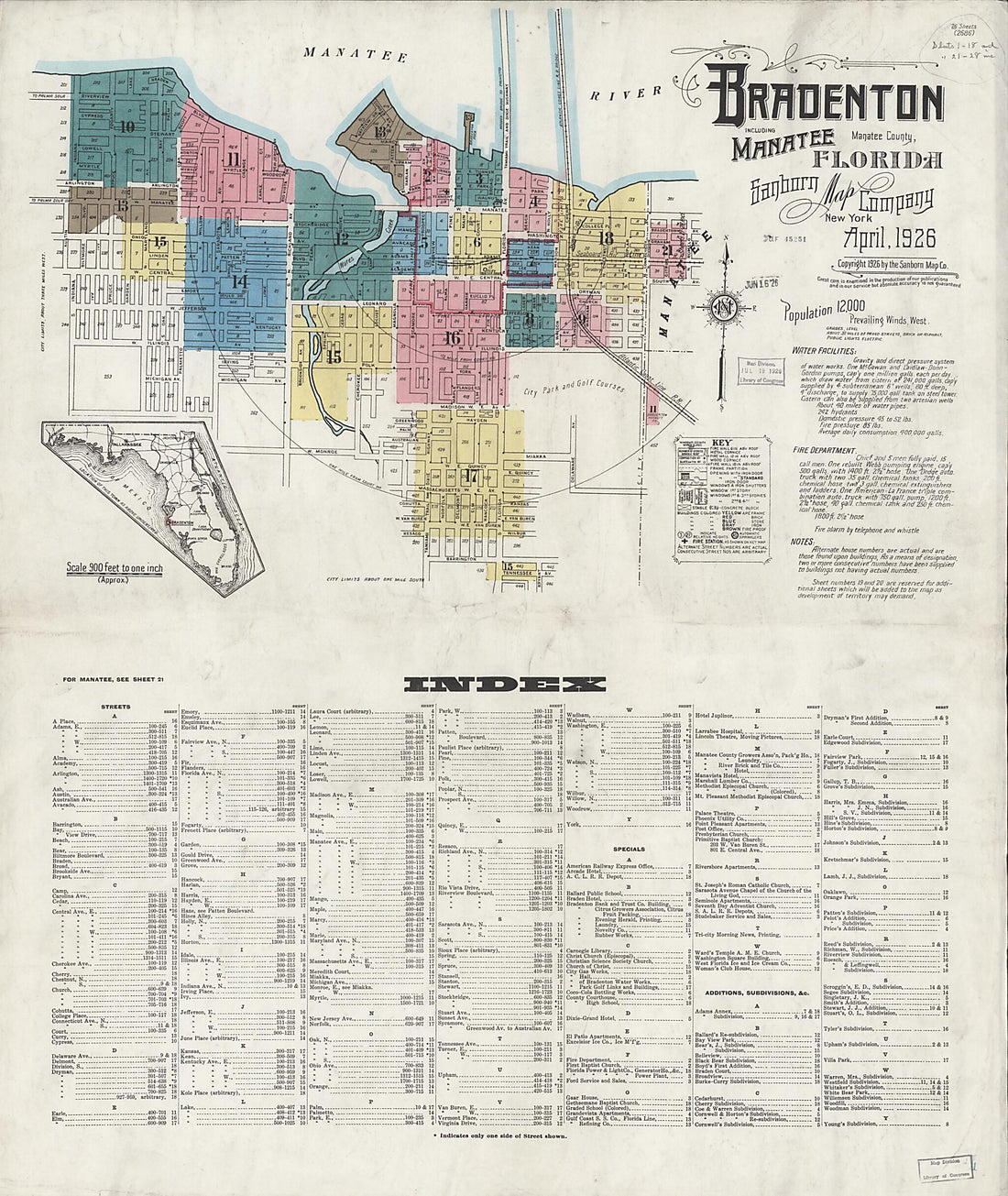This old map of Manatee, Manatee County, Florida was created by Sanborn Map Company in 1926