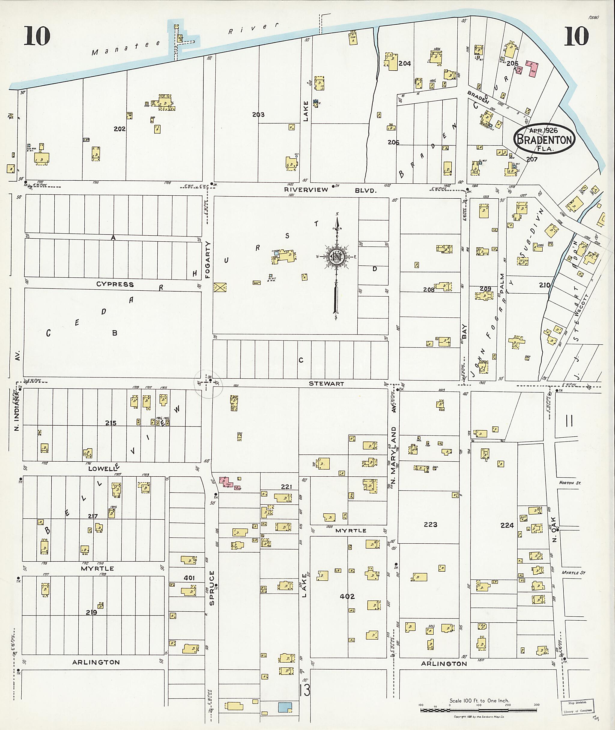 This old map of Manatee, Manatee County, Florida was created by Sanborn Map Company in 1926