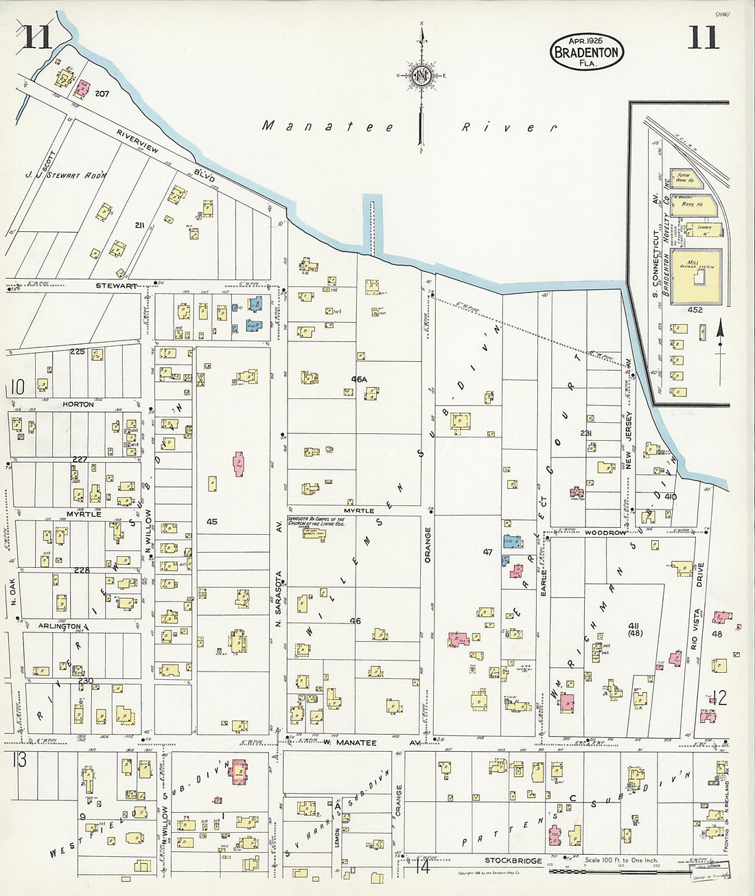 This old map of Manatee, Manatee County, Florida was created by Sanborn Map Company in 1926