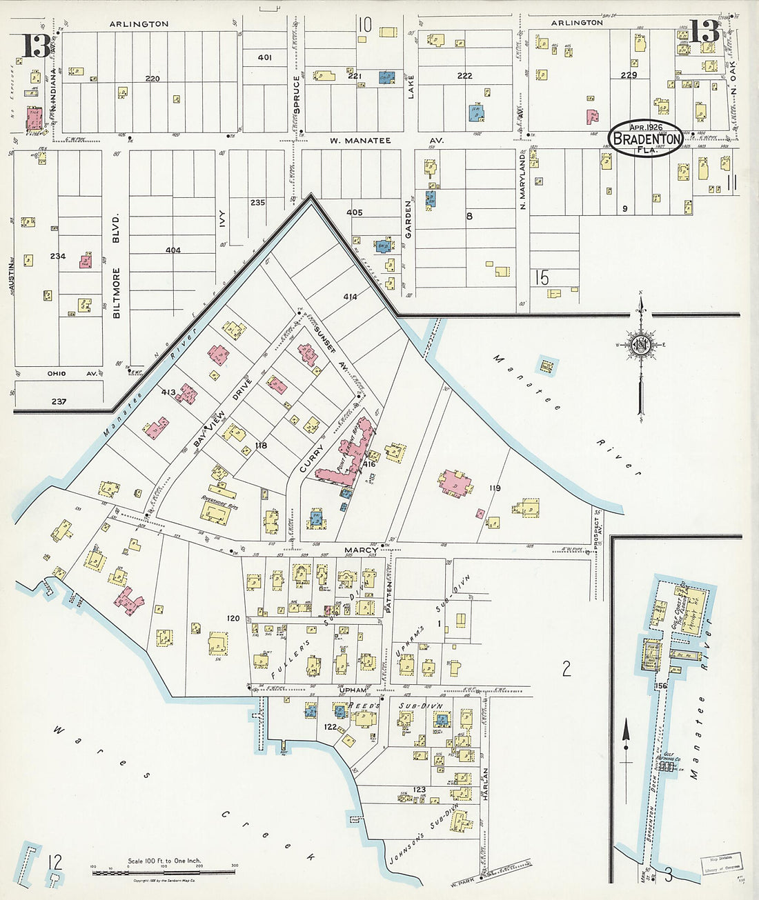 This old map of Manatee, Manatee County, Florida was created by Sanborn Map Company in 1926