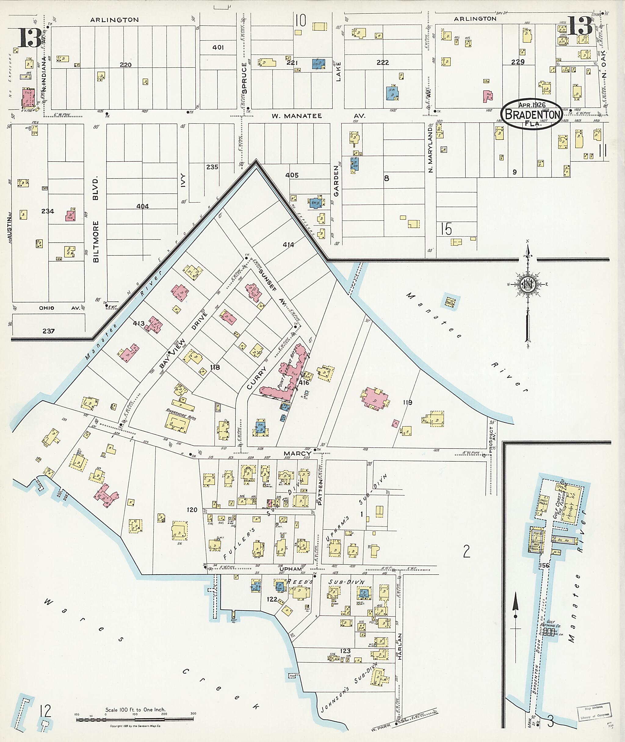 This old map of Manatee, Manatee County, Florida was created by Sanborn Map Company in 1926