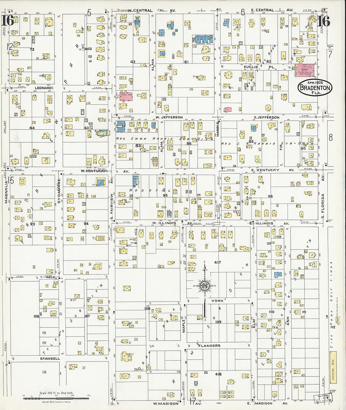 This old map of Manatee, Manatee County, Florida was created by Sanborn Map Company in 1926