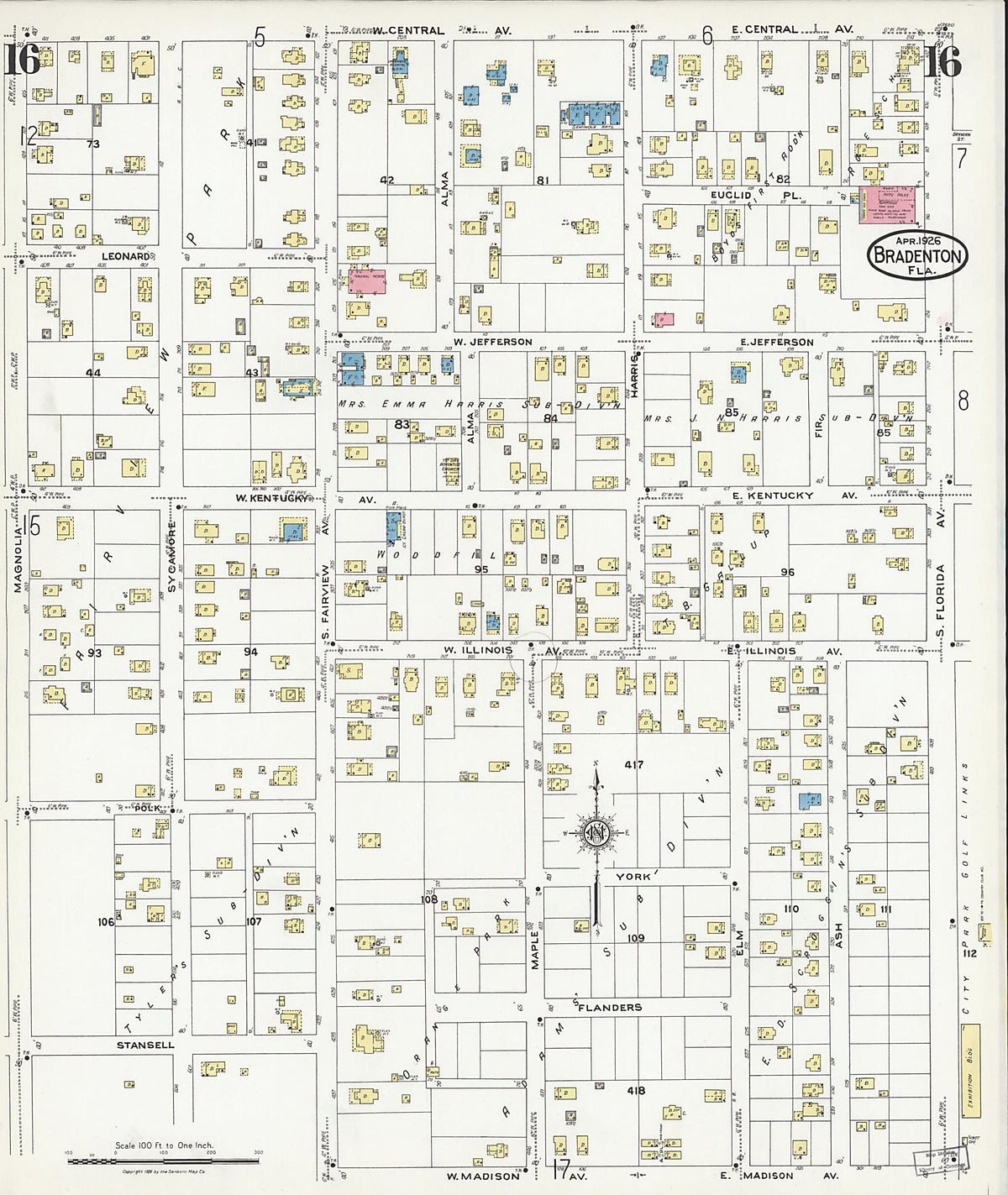 Bradentown, Manatee County, Florida 1926 (Sheet 16) by Relic Map Company