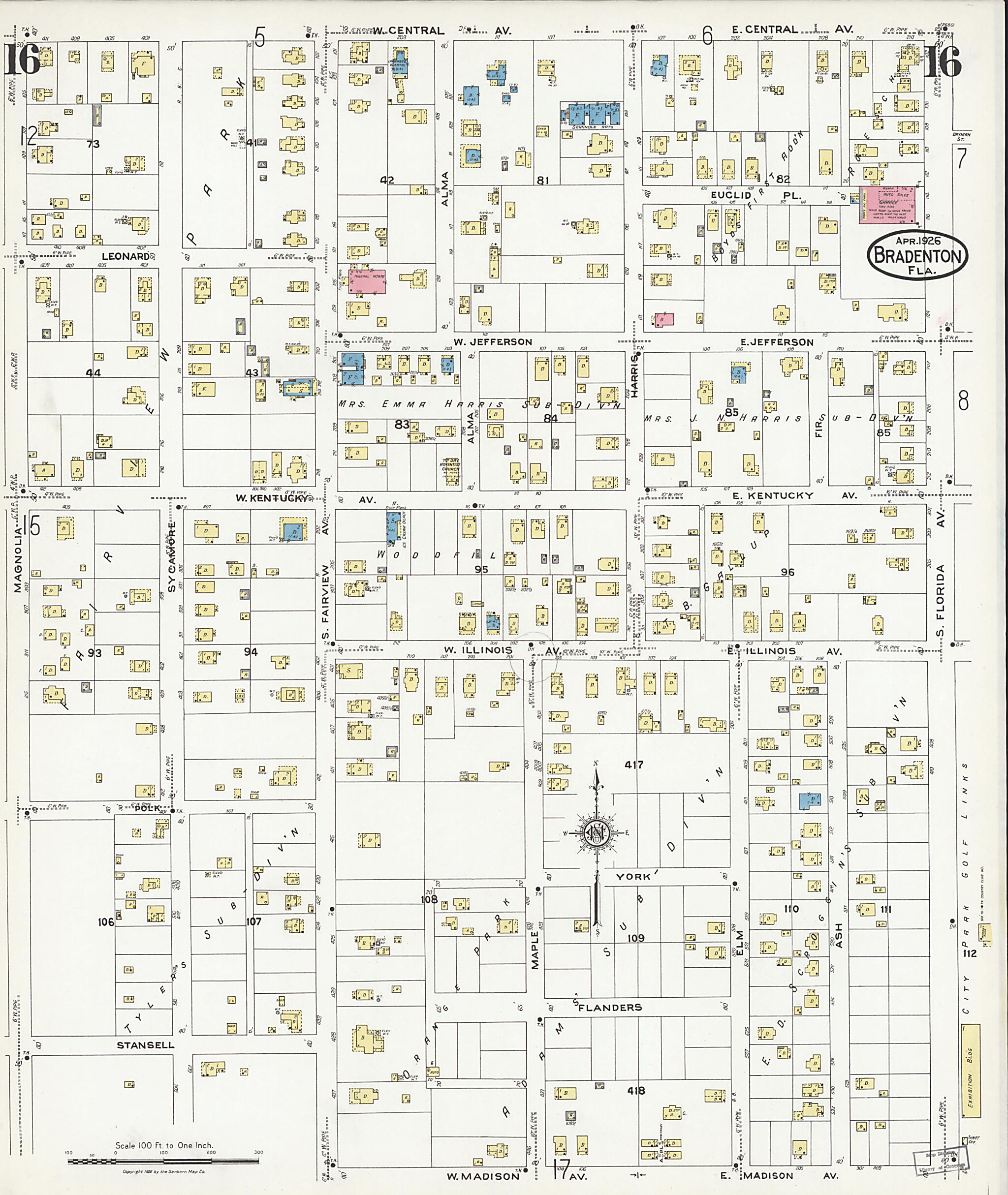 This old map of Manatee, Manatee County, Florida was created by Sanborn Map Company in 1926