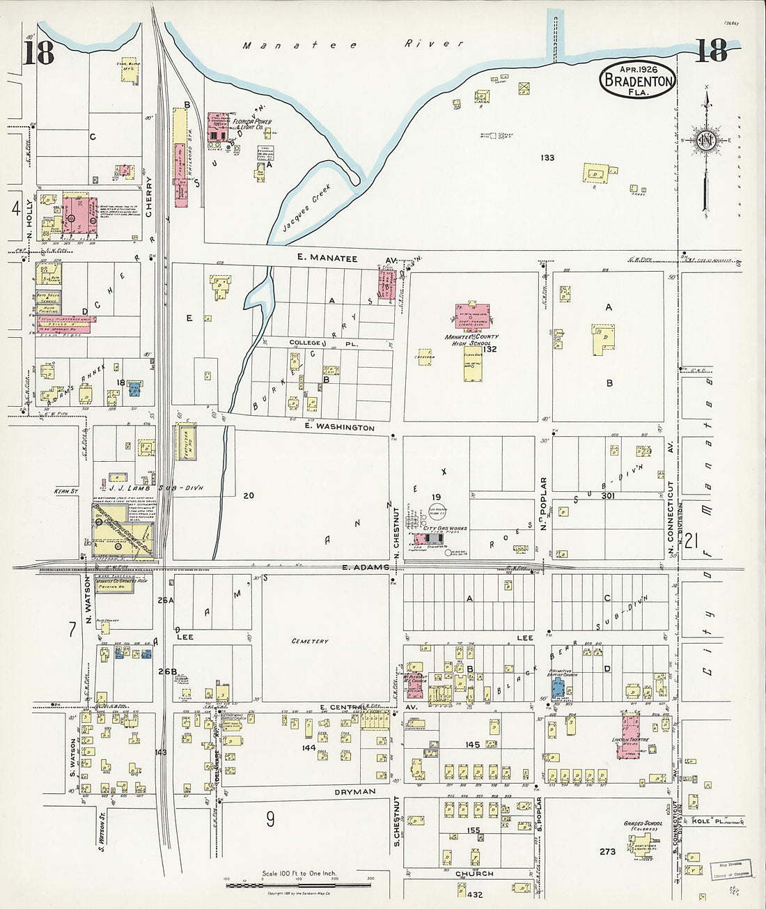 This old map of Manatee, Manatee County, Florida was created by Sanborn Map Company in 1926