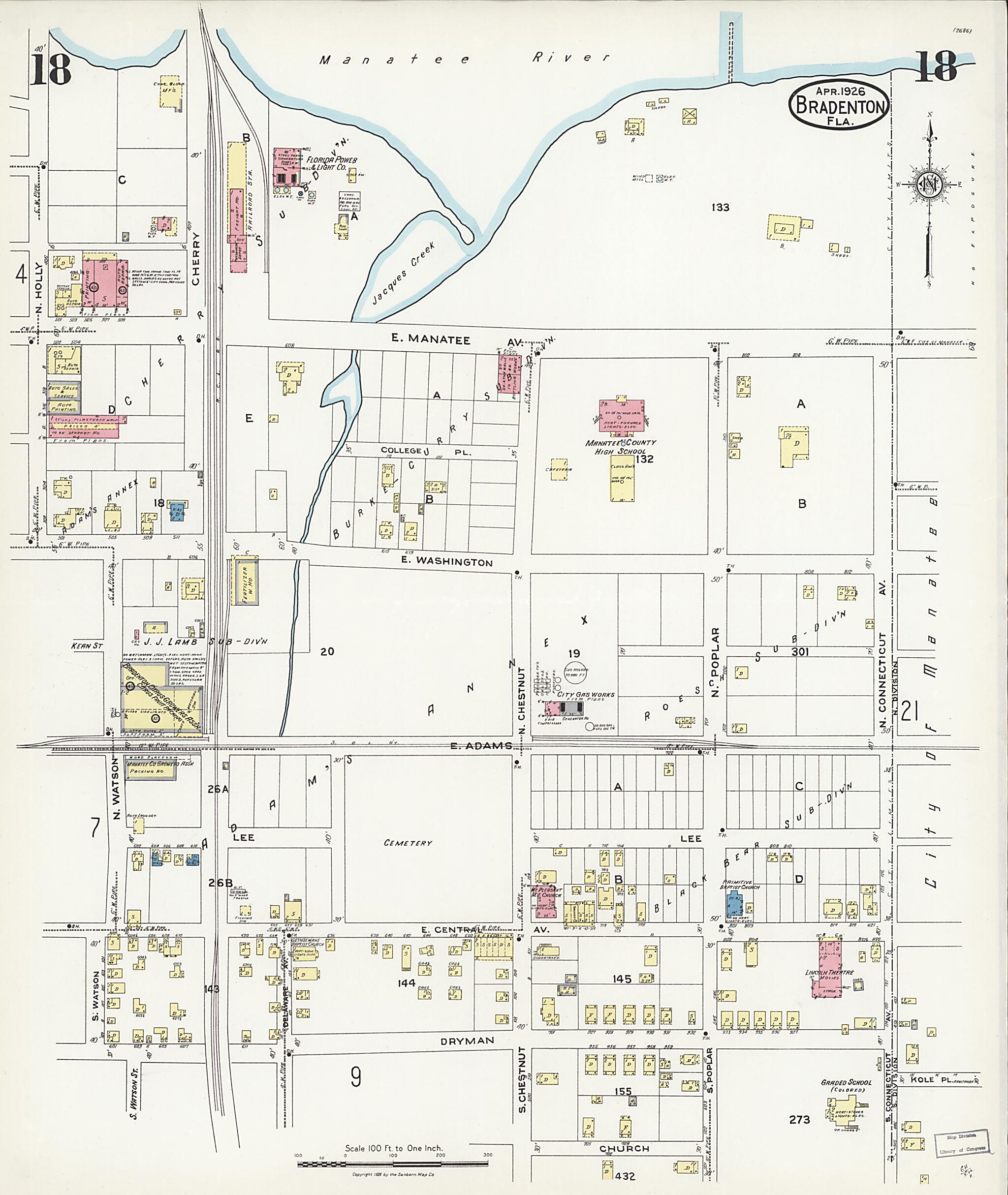 This old map of Manatee, Manatee County, Florida was created by Sanborn Map Company in 1926