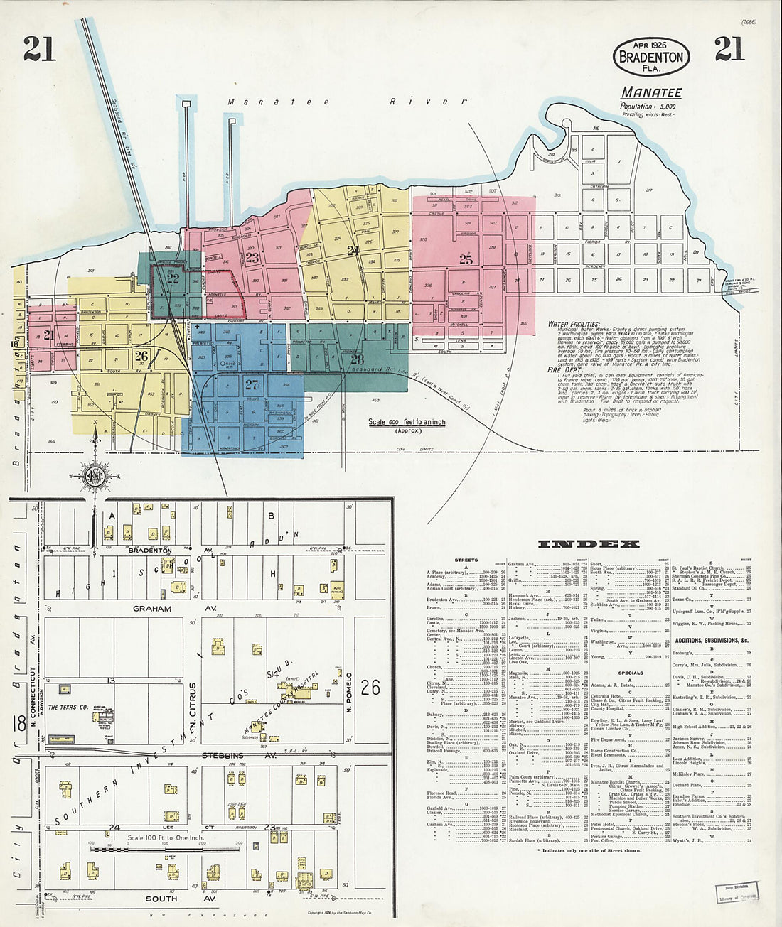 This old map of Manatee, Manatee County, Florida was created by Sanborn Map Company in 1926