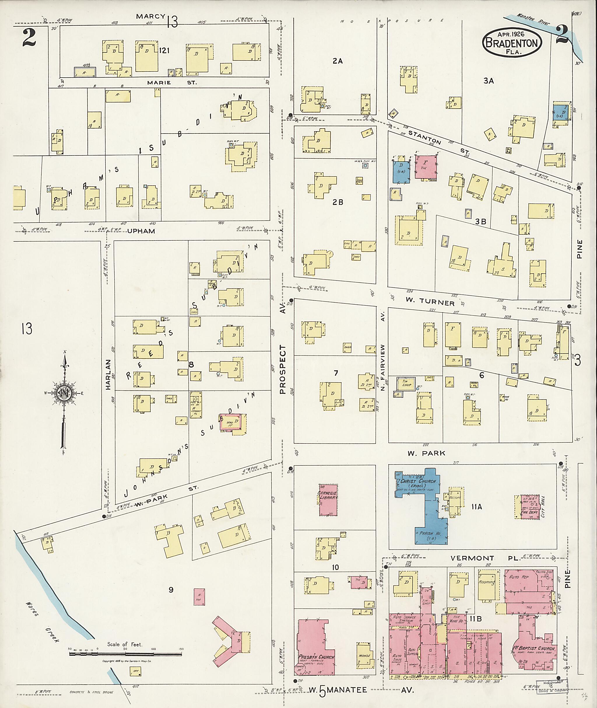 This old map of Manatee, Manatee County, Florida was created by Sanborn Map Company in 1926