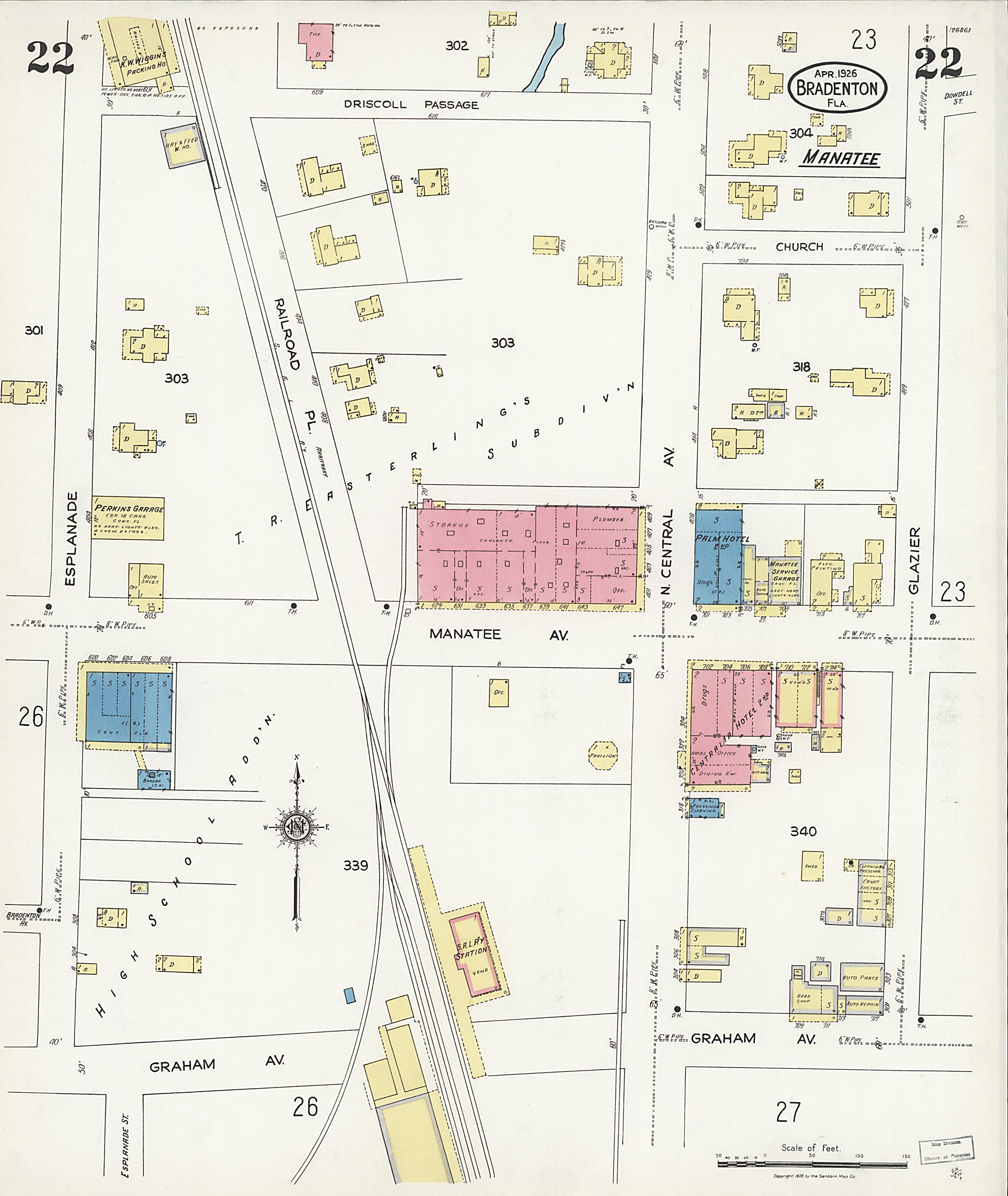 This old map of Manatee, Manatee County, Florida was created by Sanborn Map Company in 1926