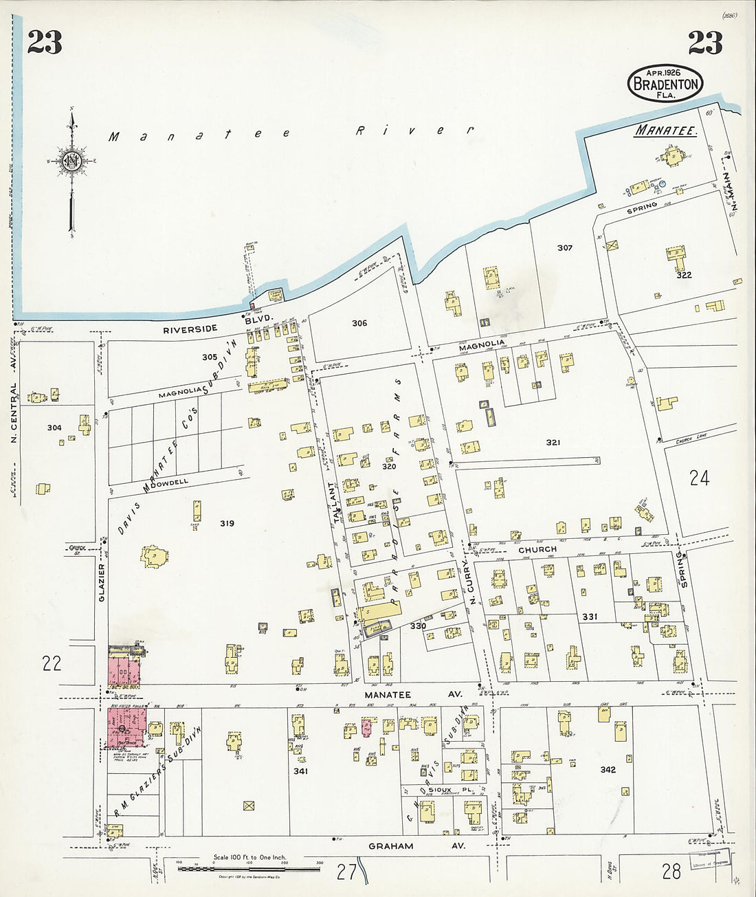 This old map of Manatee, Manatee County, Florida was created by Sanborn Map Company in 1926