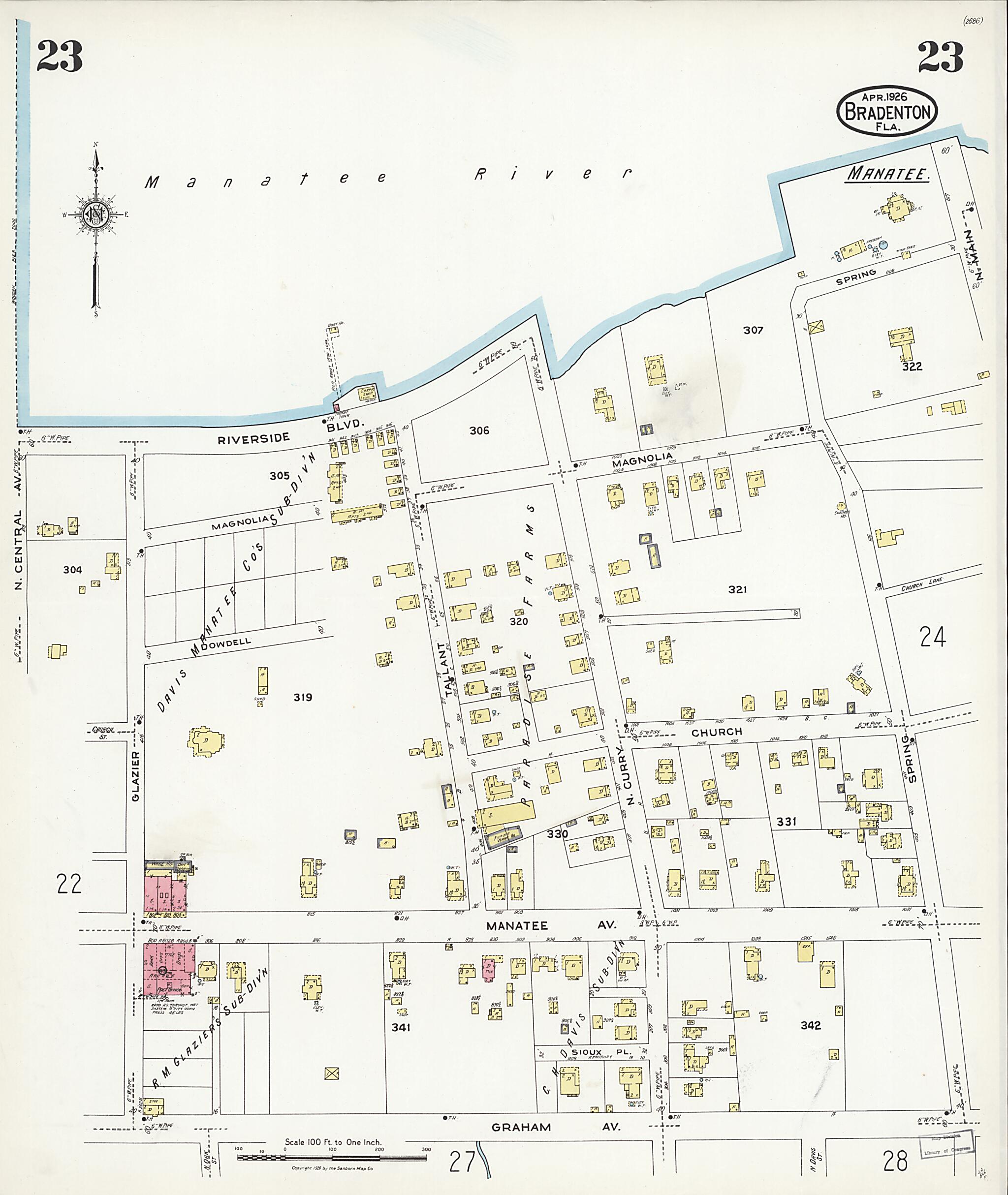 This old map of Manatee, Manatee County, Florida was created by Sanborn Map Company in 1926