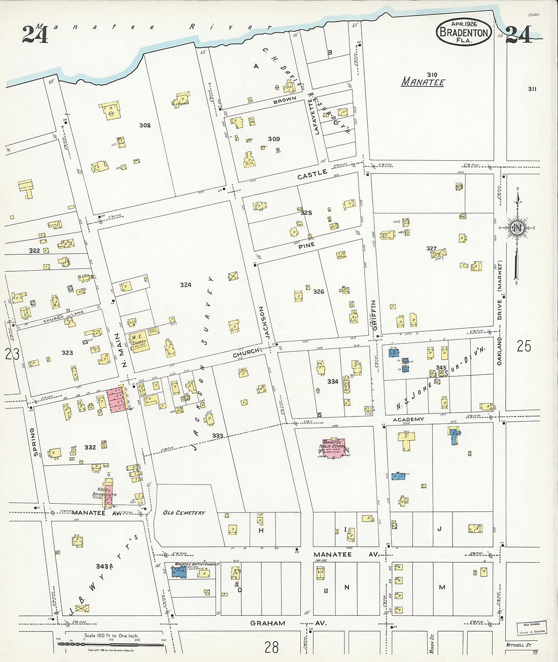 This old map of Manatee, Manatee County, Florida was created by Sanborn Map Company in 1926