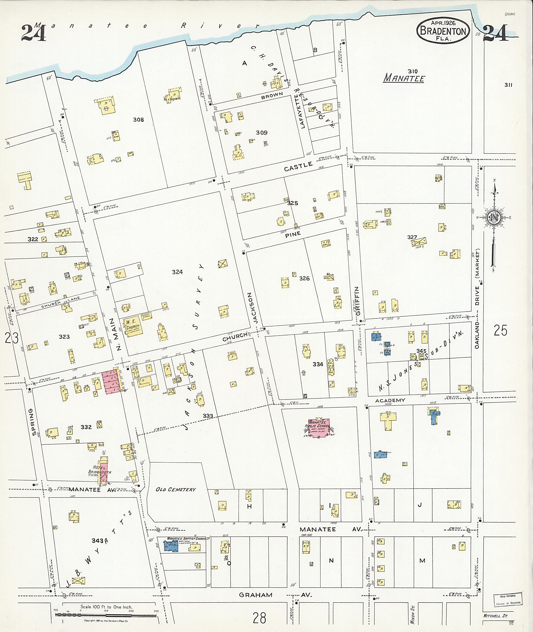 This old map of Manatee, Manatee County, Florida was created by Sanborn Map Company in 1926
