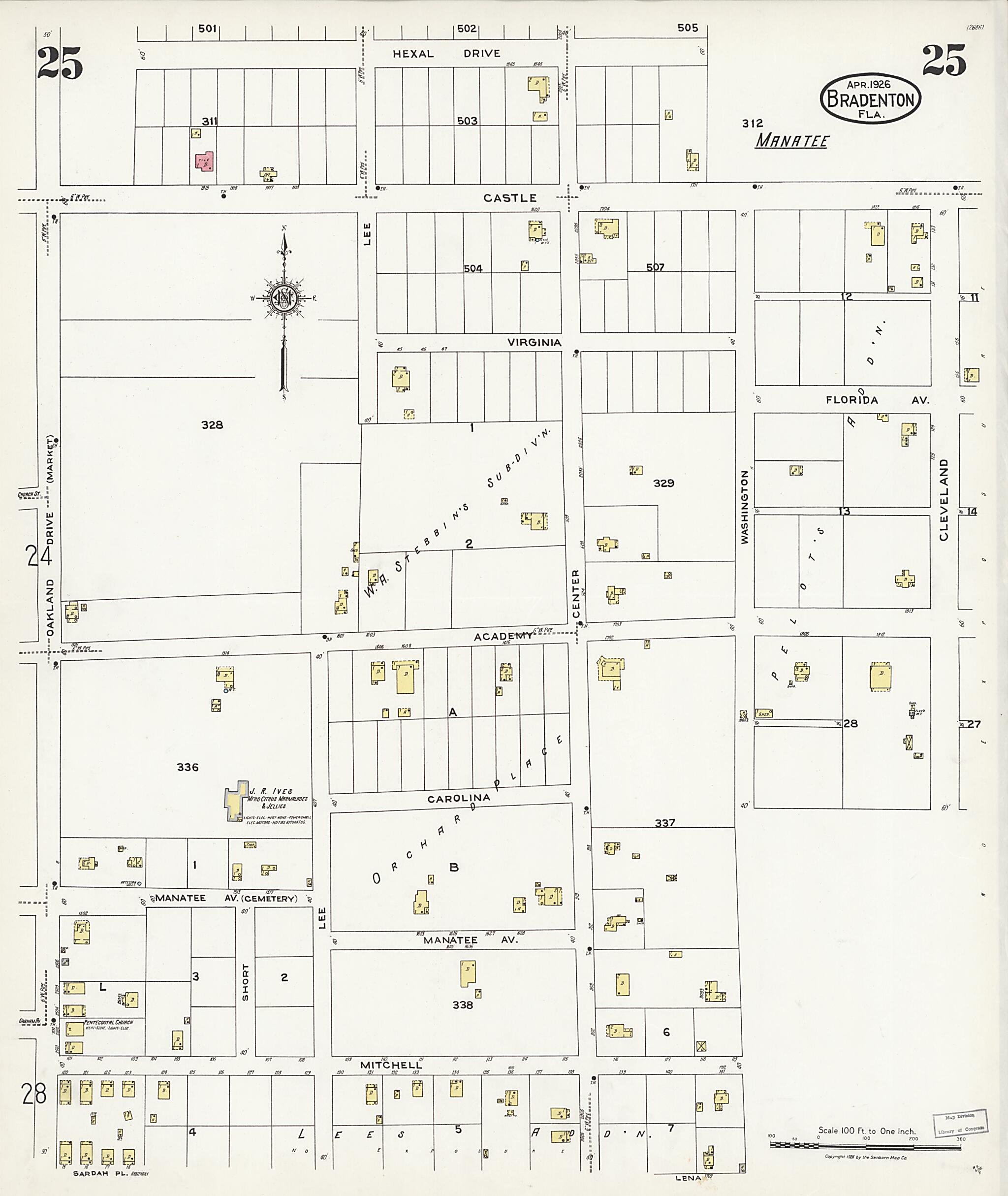 This old map of Manatee, Manatee County, Florida was created by Sanborn Map Company in 1926