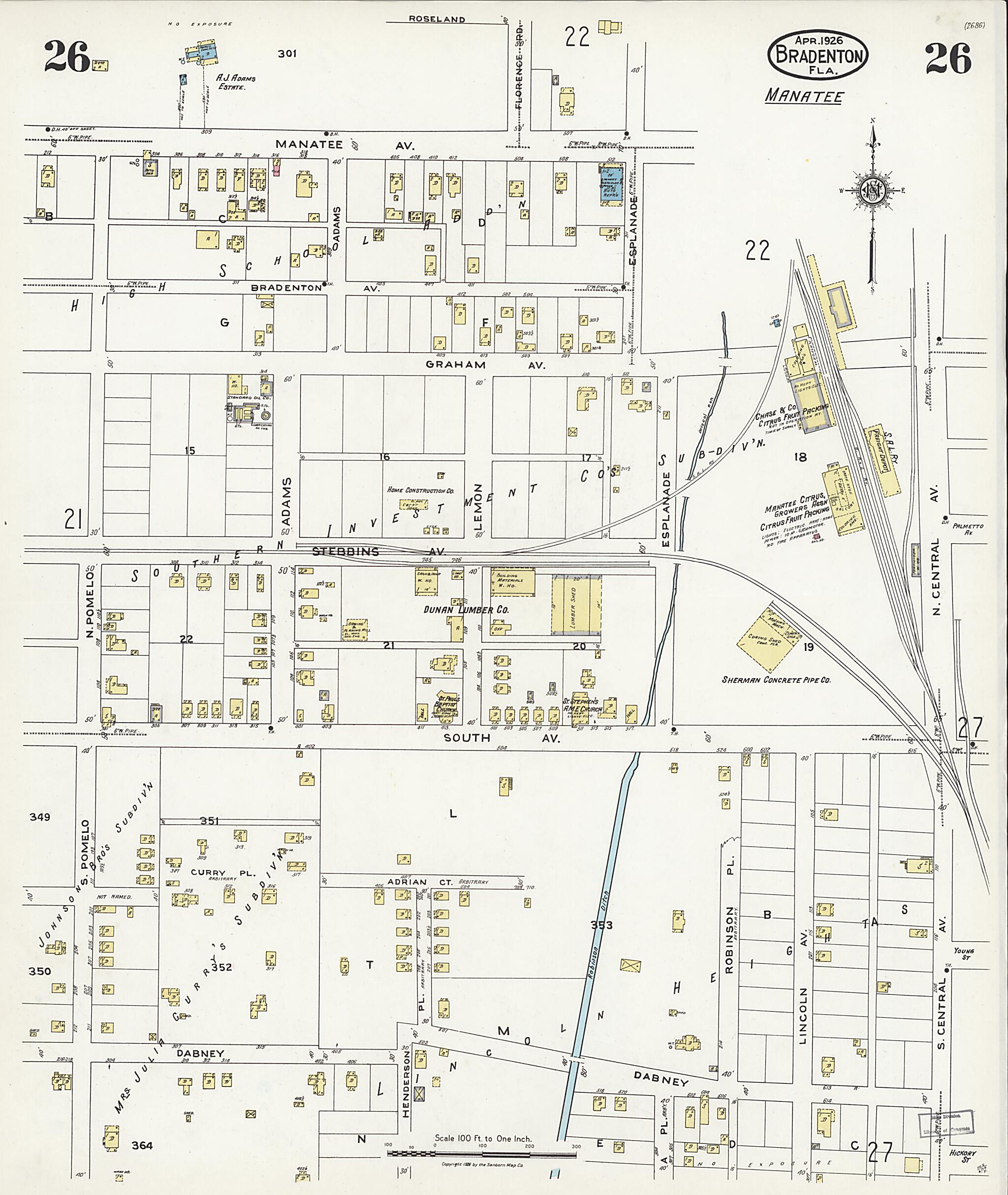 This old map of Manatee, Manatee County, Florida was created by Sanborn Map Company in 1926