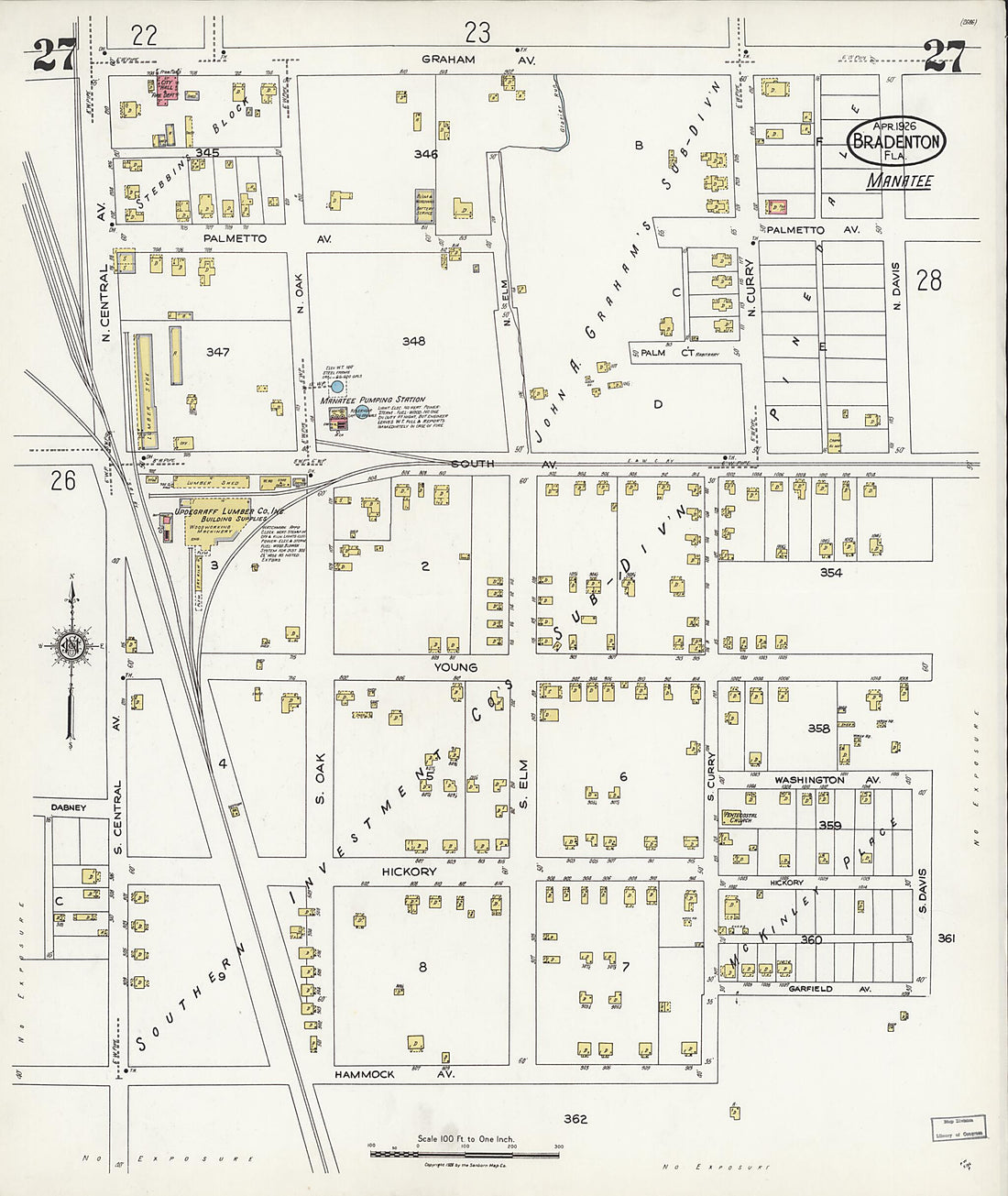 This old map of Manatee, Manatee County, Florida was created by Sanborn Map Company in 1926