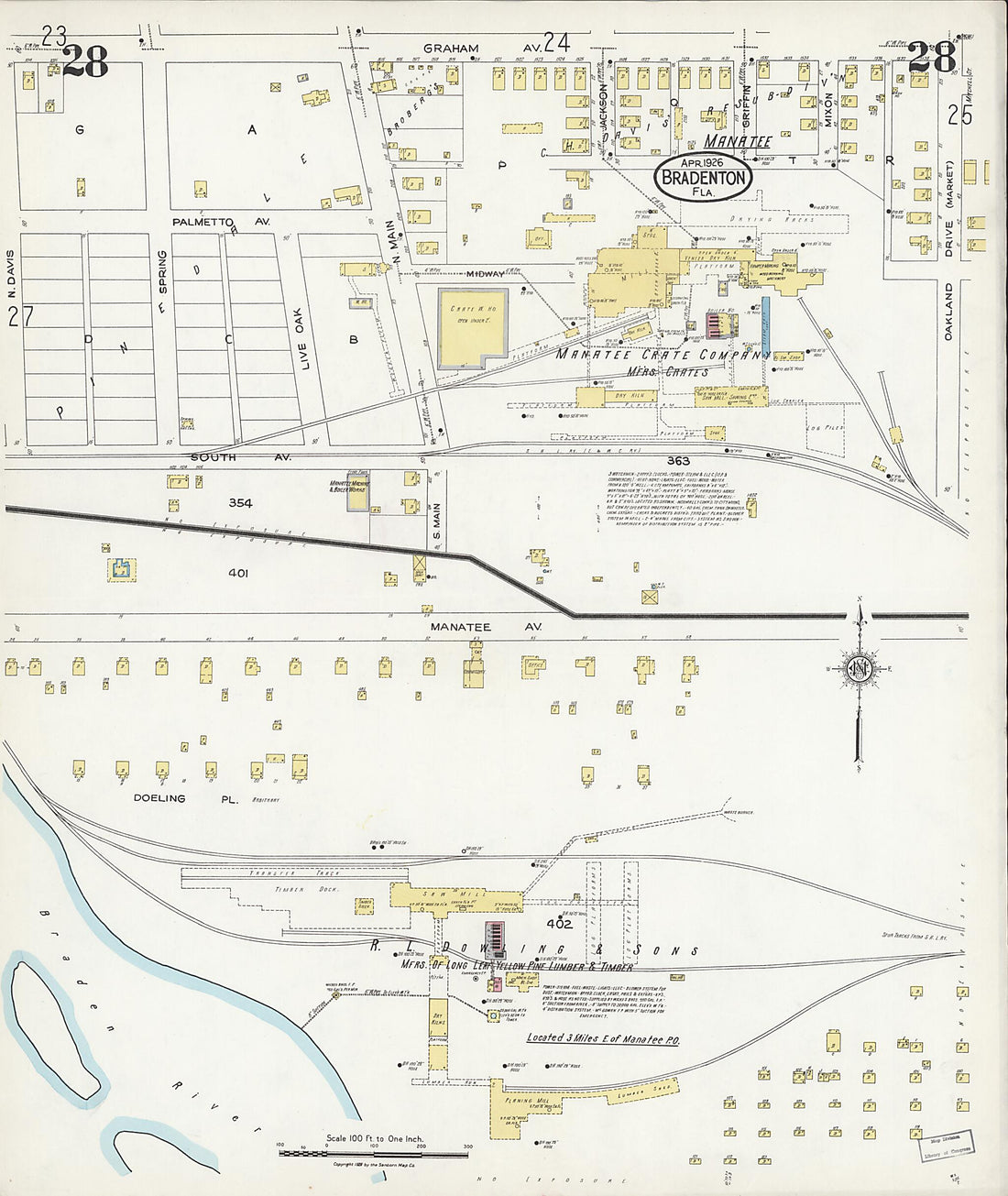 This old map of Manatee, Manatee County, Florida was created by Sanborn Map Company in 1926