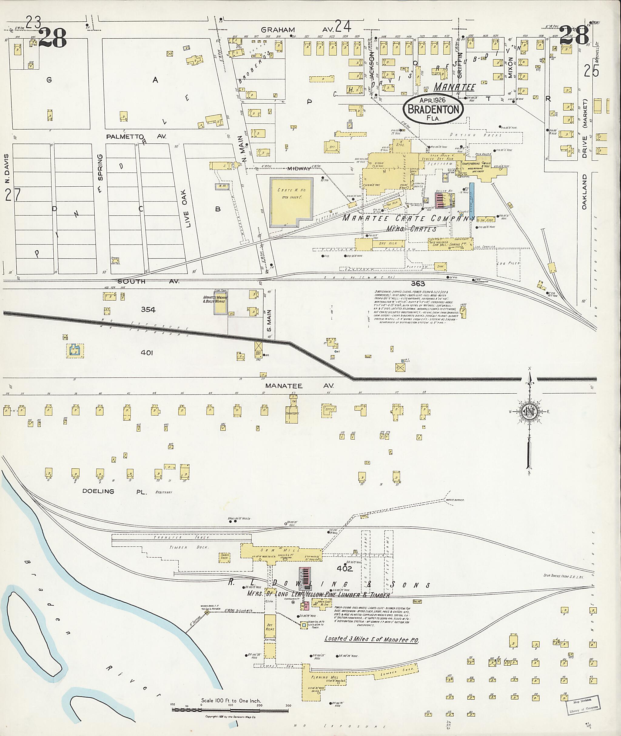 This old map of Manatee, Manatee County, Florida was created by Sanborn Map Company in 1926