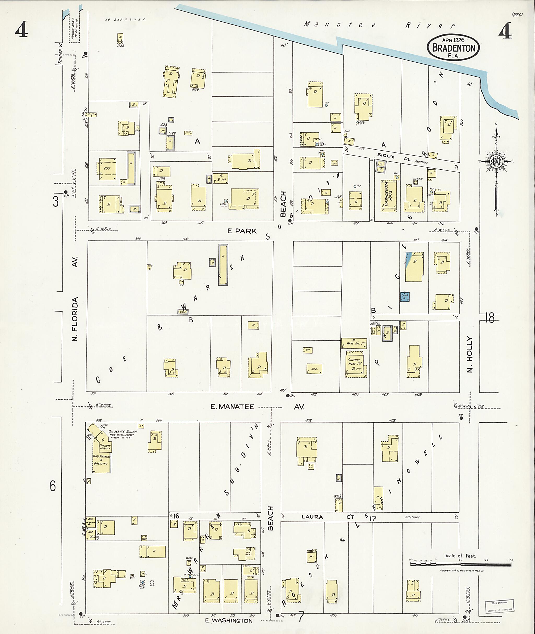 This old map of Manatee, Manatee County, Florida was created by Sanborn Map Company in 1926